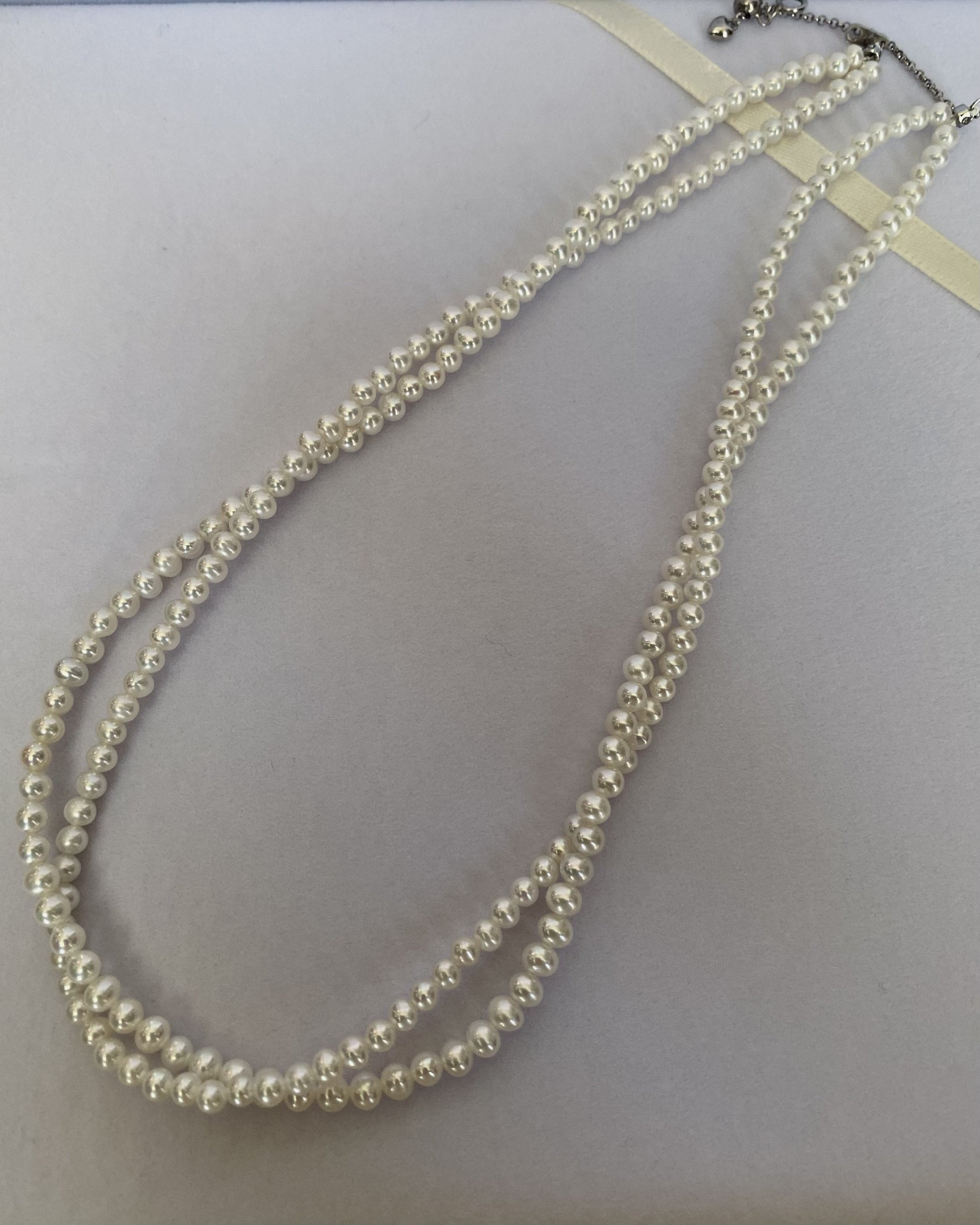 Top Lustre 4-4.5mm Radiant White Freshwater Nucleus-Free Double-Strand Pearl Necklace, Mirror-Like Shine, Japanese Durable S925 Silver Clasp Starlit Pearls