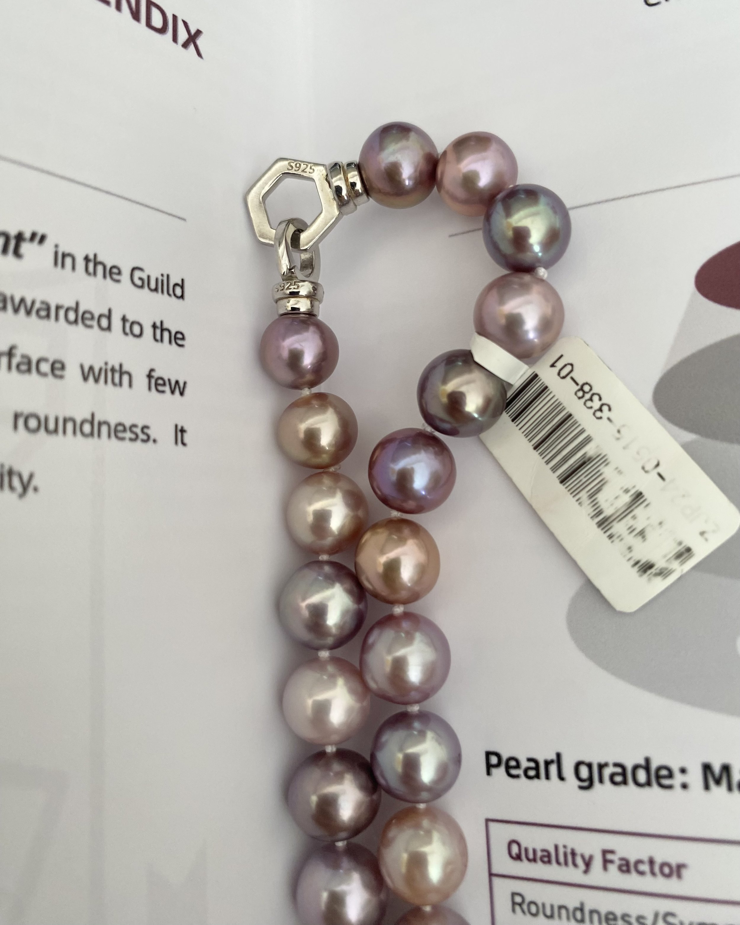 GUILD Certified Top “Magnificent” 8-12mm Multi-Coloured Freshwater Pearl Necklace, Rare Metallic Peacock Overtones,S925, Pink Purple Starlit Pearls