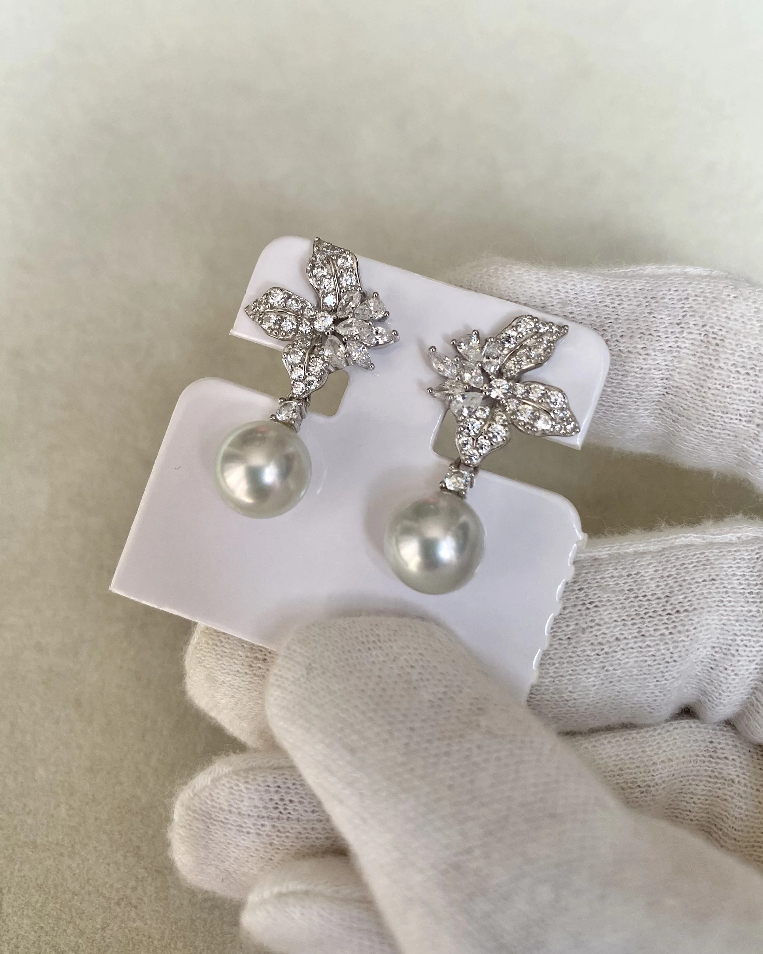 8.5-9mm Natural Silver-Grey Japanese Madama Akoya Pearl Earrings, S925 Silver Sparkling Iris Japonica Floral Design Starlit Pearls