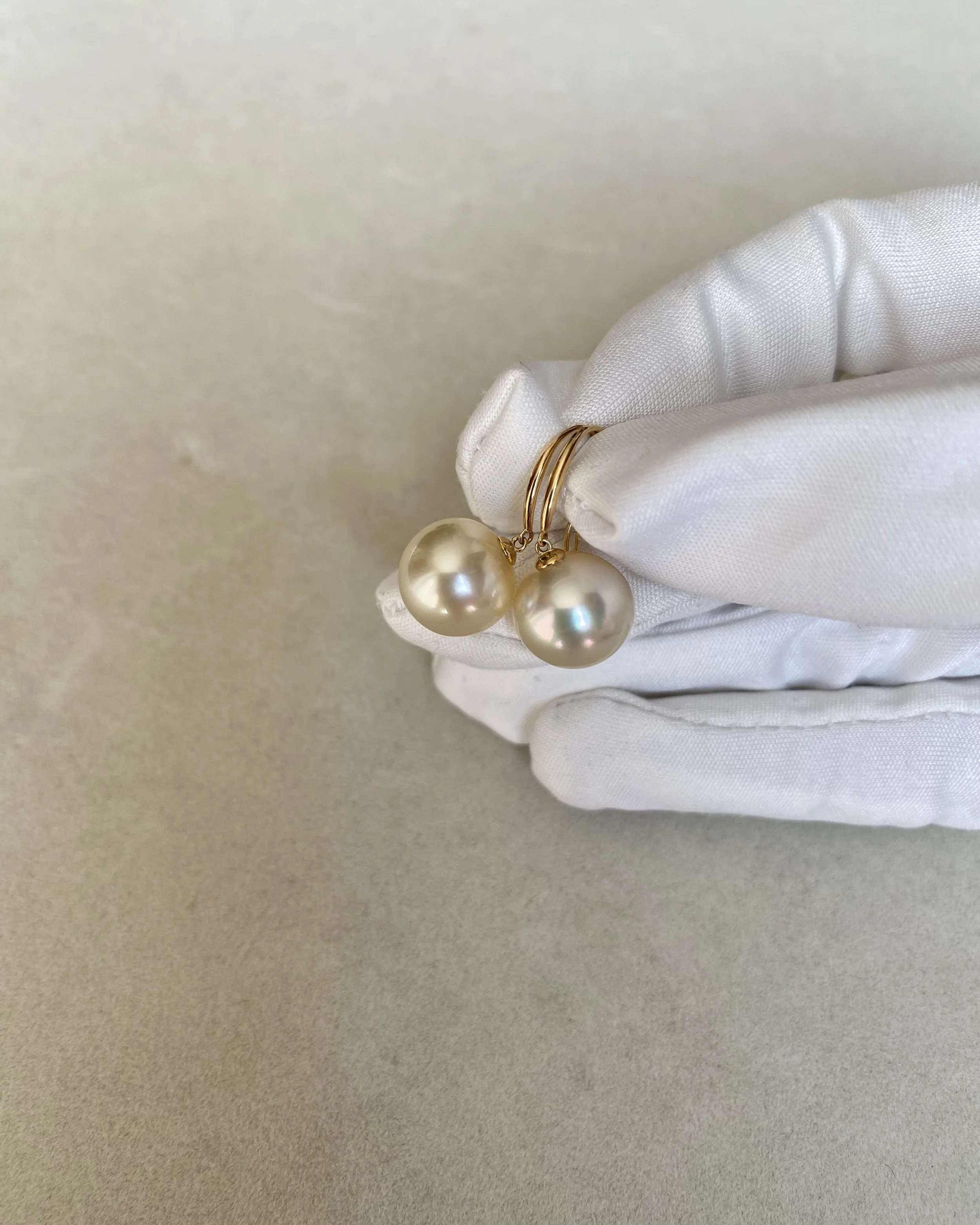 Lemon-Gold South Sea Pearl Hook Earrings 10.5mm, Flawless 6A Quality, Thick Solid 18K Gold Fittings Starlit Pearls
