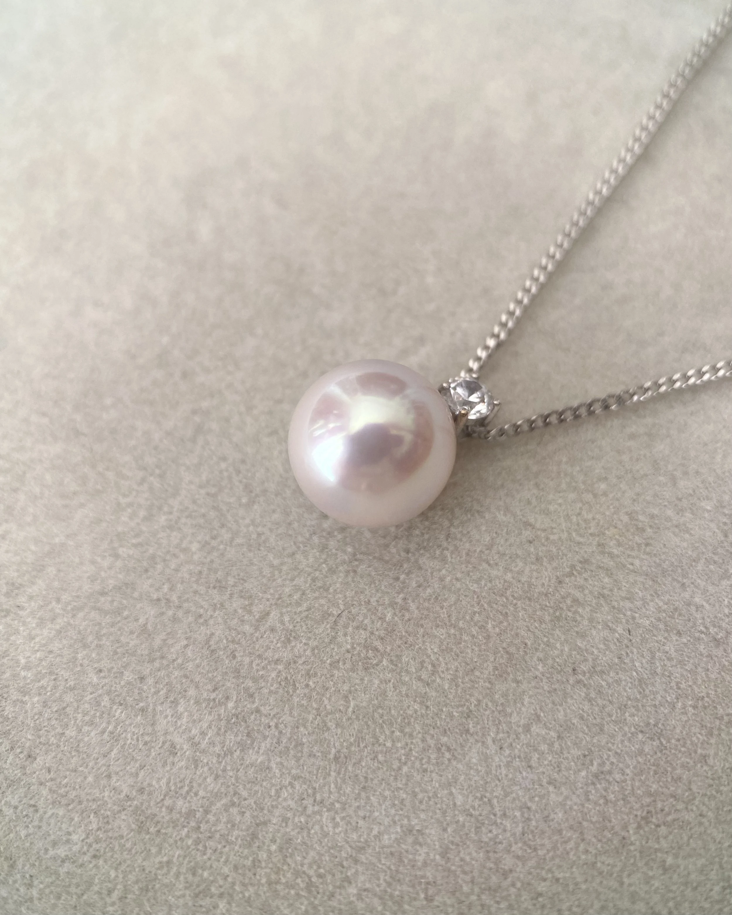 9.1mm Japanese White Koshimono Akoya Pearl Pendant Necklace, Tennyo-Quality, 18K White Gold & CZ, S925 Silver Snake Chain Starlit Pearls