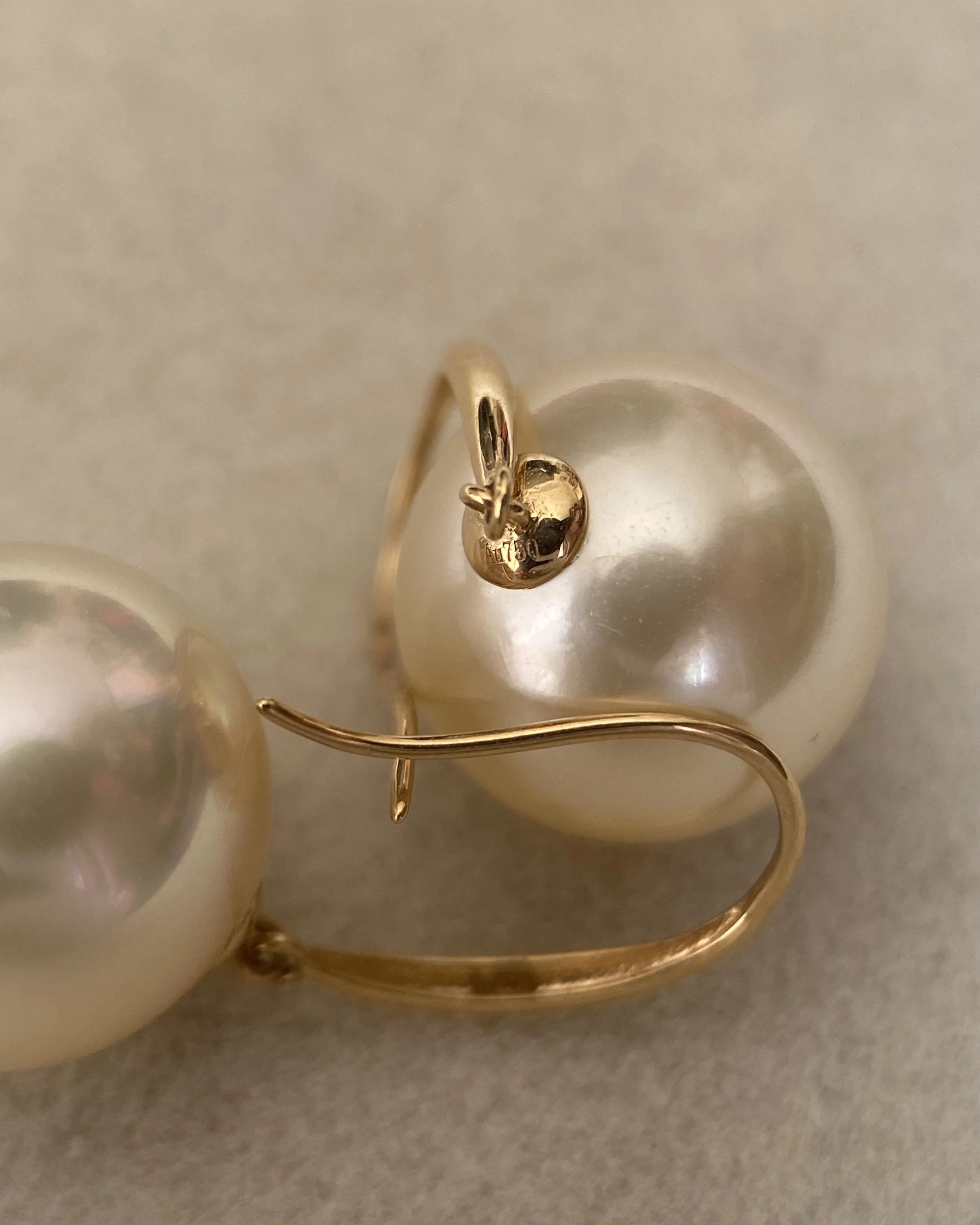 Lemon-Gold South Sea Pearl Hook Earrings 10.5mm, Flawless 6A Quality, Thick Solid 18K Gold Fittings Starlit Pearls