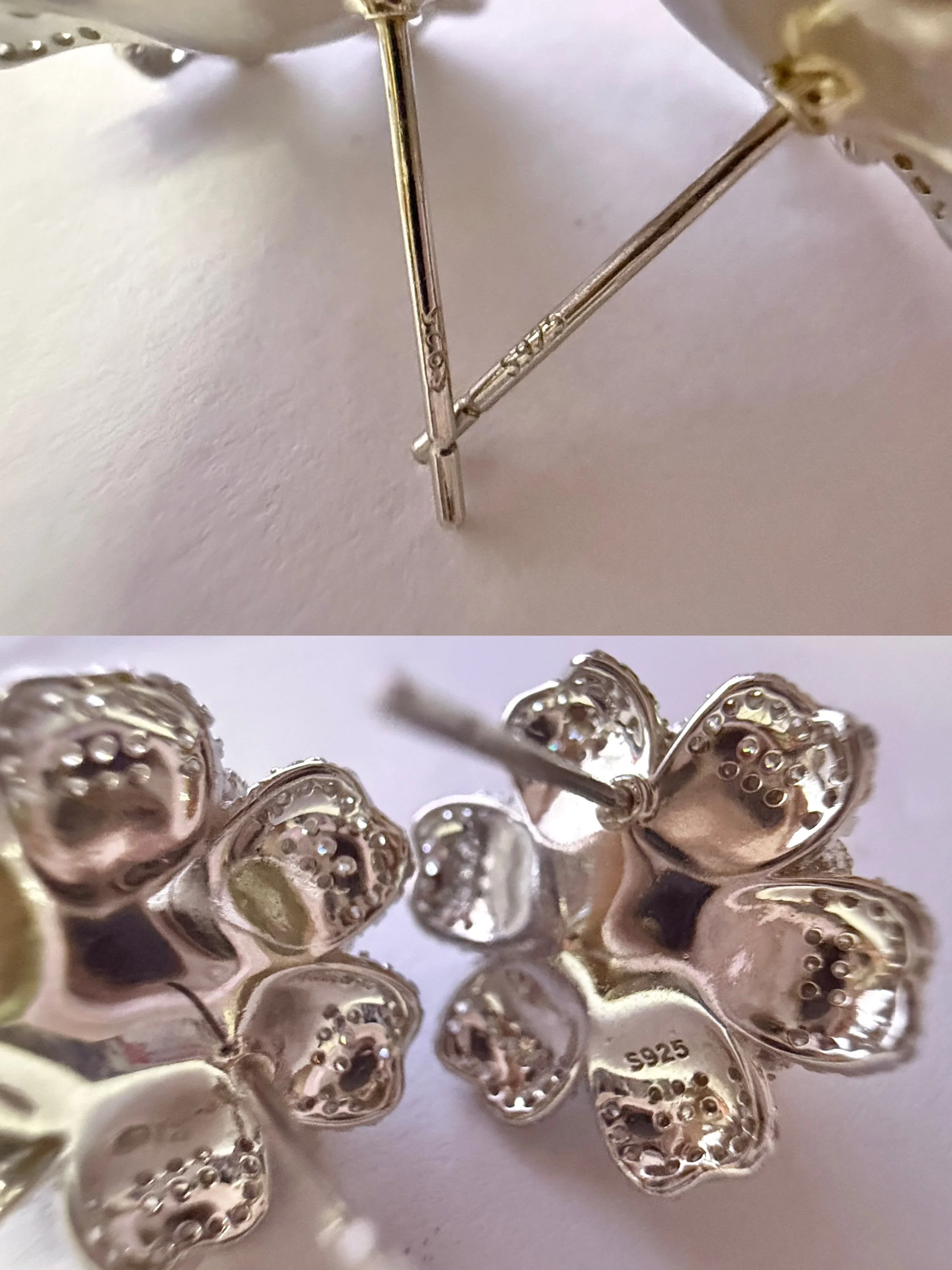 Luxury Gardenia Blossom_Japanese Silver-Grey Madama Akoya Pearl Stud Earrings 8.2mm, Double-Layer Pavé S925 Silver, Exhibition Piece Starlit Pearls