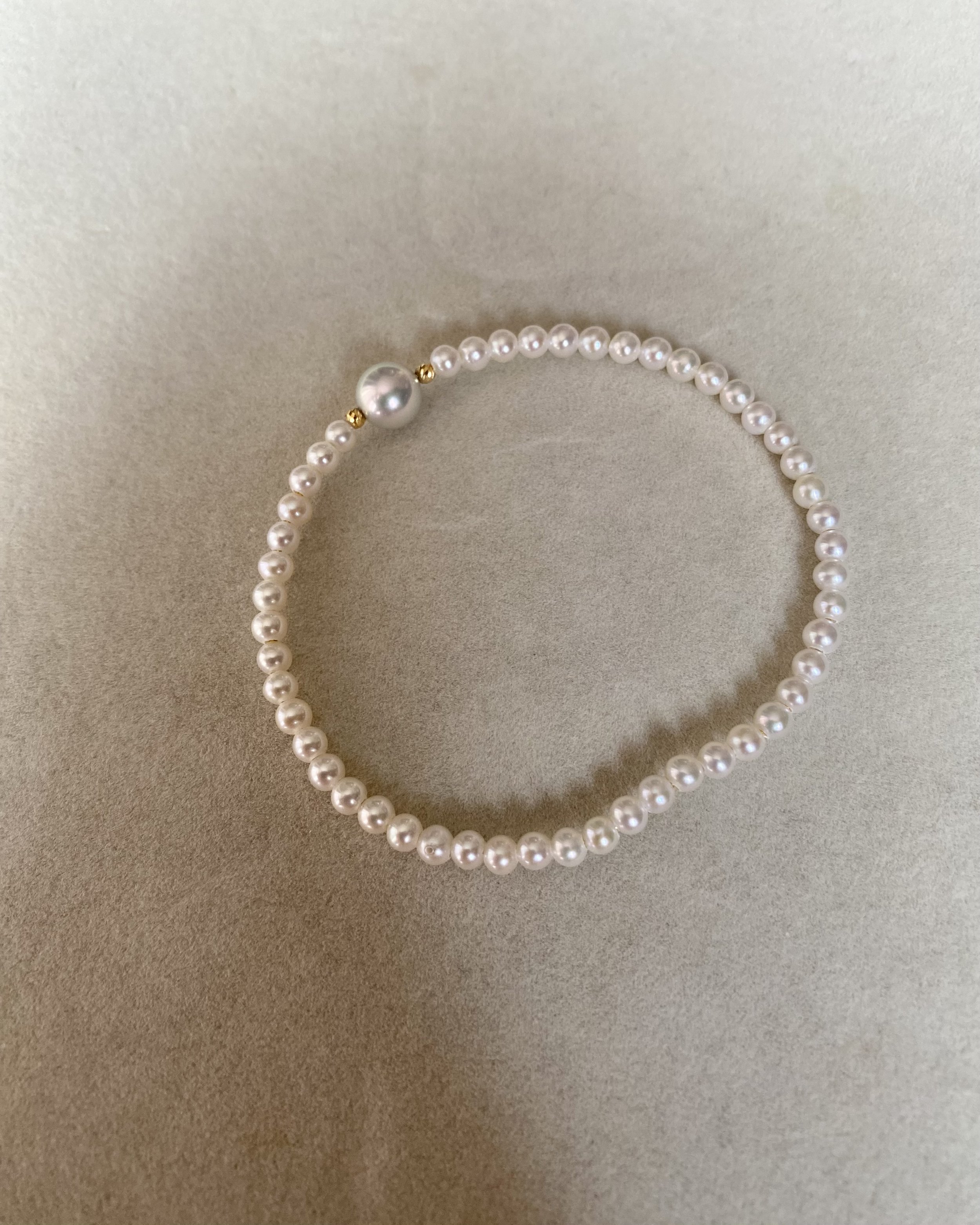 Specially Selected Japanese Silver-White Madama Akoya Pearl Bracelet 7.8mm, Mirror Lustre,Freshwater Pearls, Faceted 18K Gold Accents Starlit Pearls