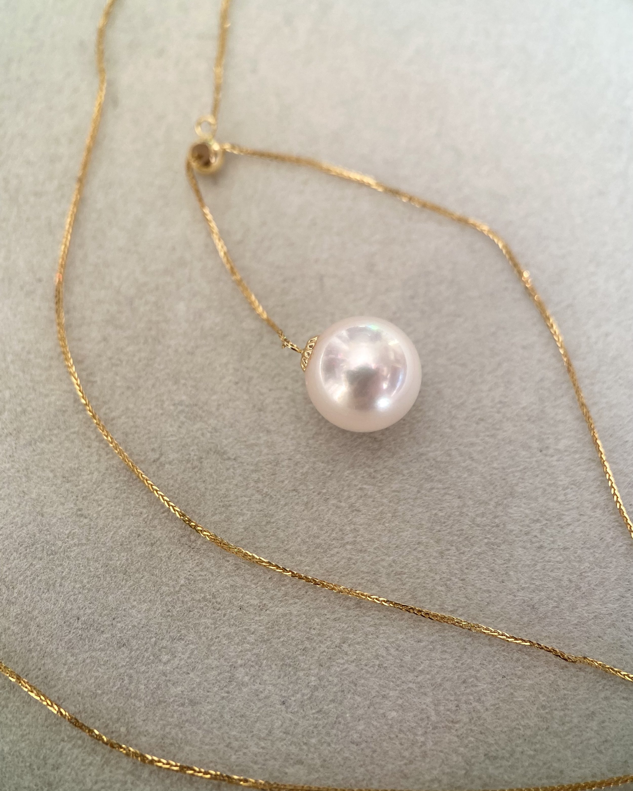 9.1mm Japanese Pale Pink Akoya Pearl Pendant Necklace, Sparkle Adjustable 18K Gold Vine Y-Chain, Pearl from Renowned Otsuki Pearl Starlit Pearls