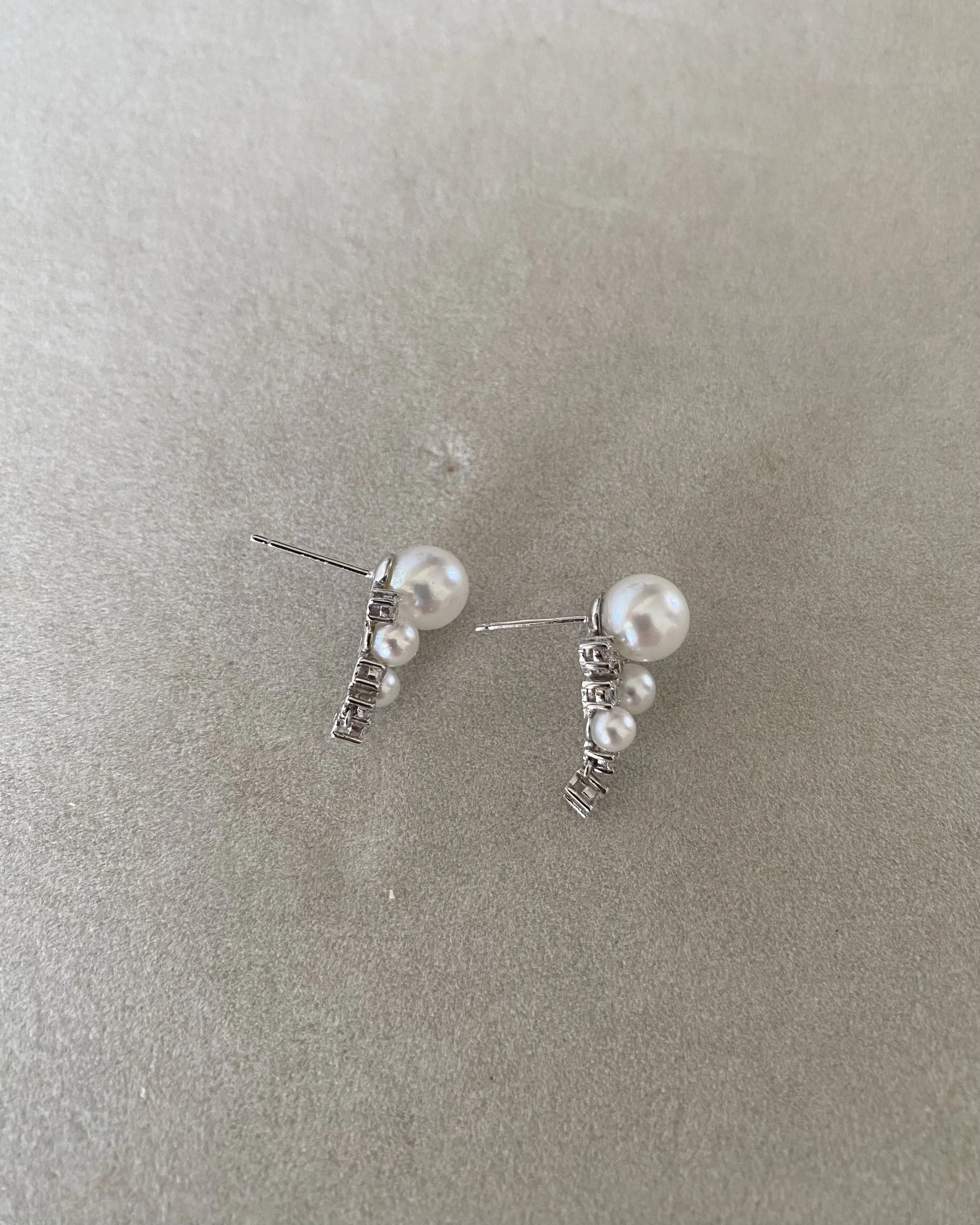 6A Japanese White Akoya Pearl Drop Earrings, Aurora 8.9mm Akoya & 5.5mm Sairindama, S925 Silver CZ Cascade Design, Exhibition Piece Starlit Pearls
