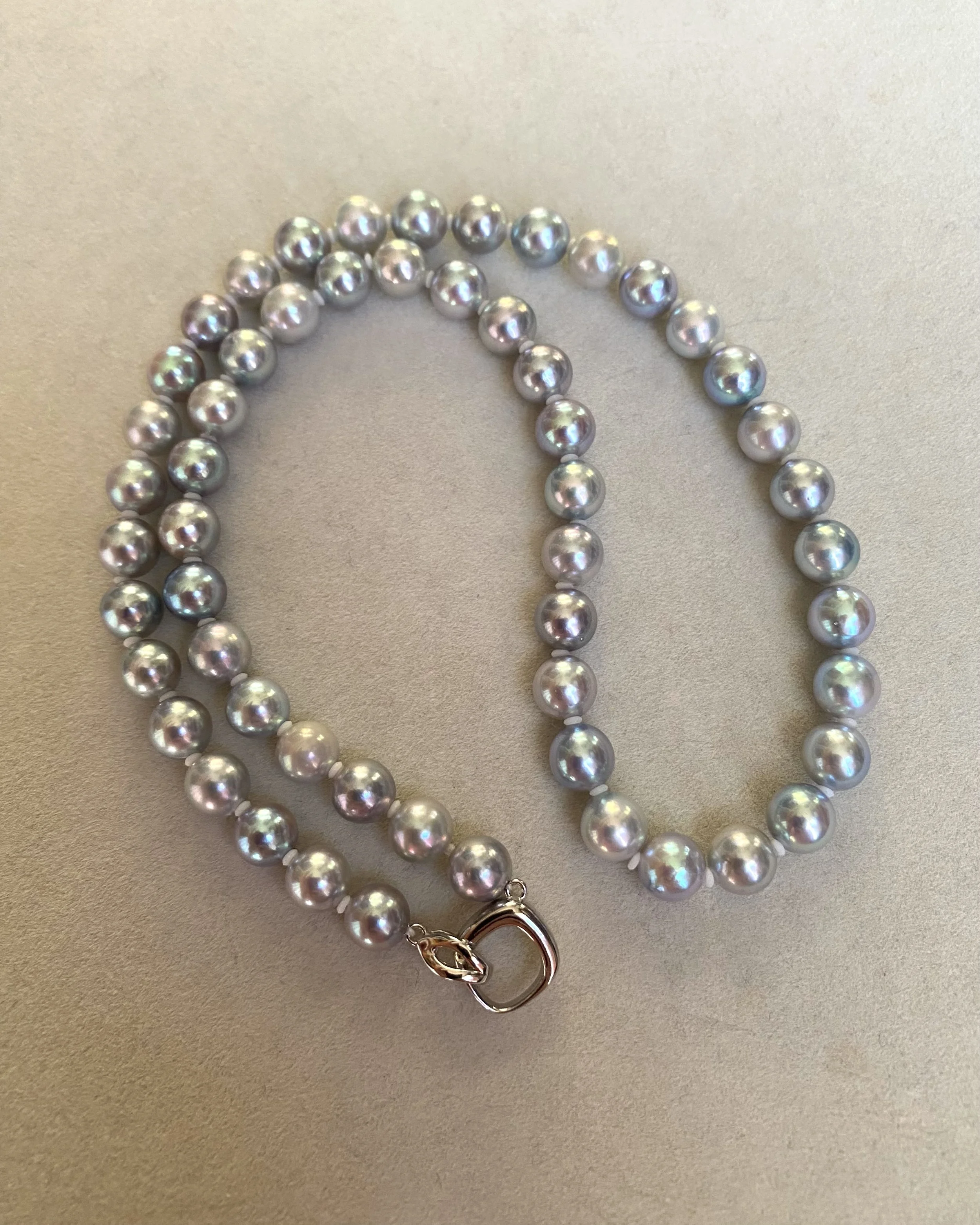 Ultra-Rare Japanese Metallic Electric-Blue Madama Akoya Pearl Necklace, 7–7.5mm, Rainbow Overtones & High-Mirror Lustre – S925 Silver Clasp Starlit Pearls