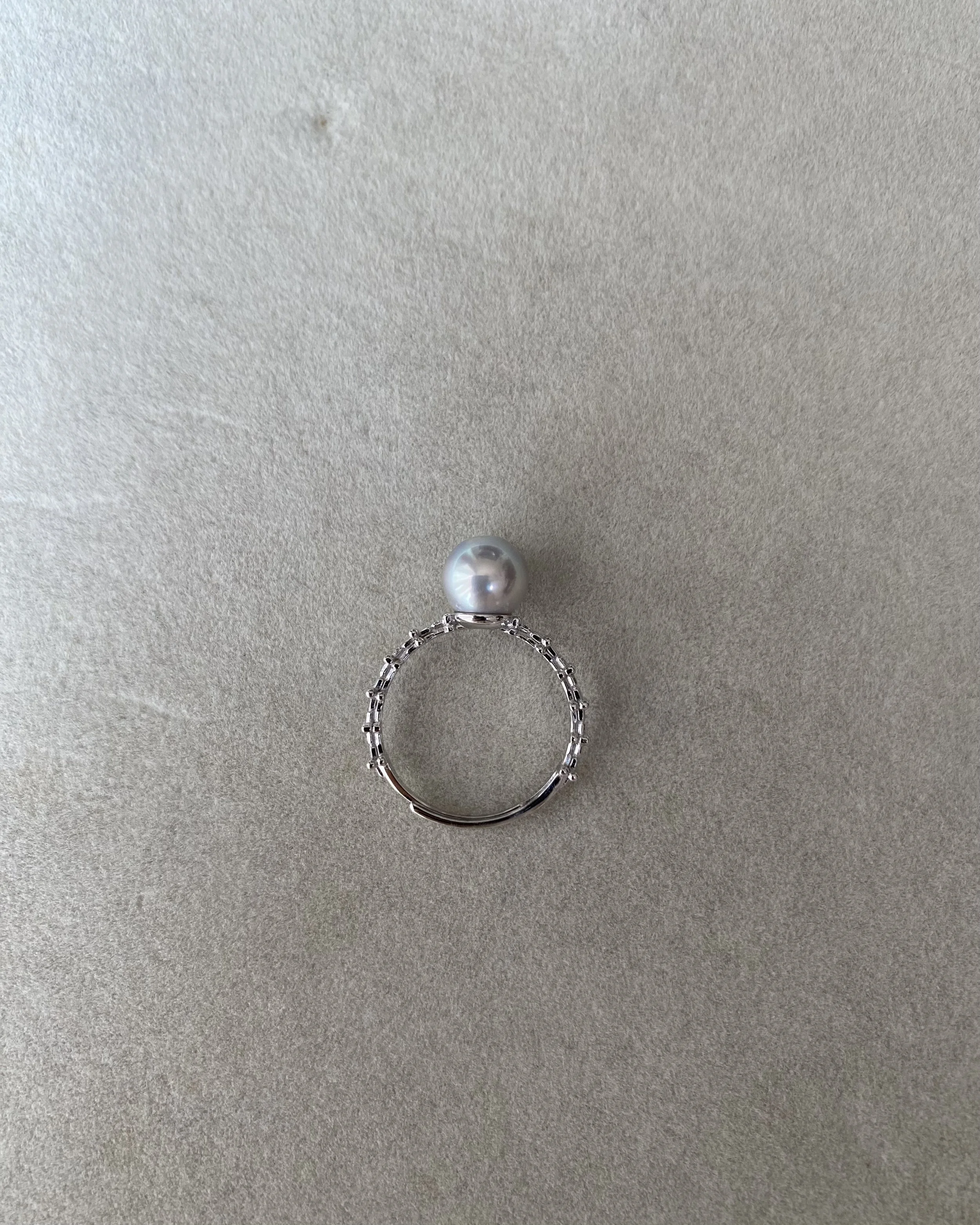 Exceptional 6A Mirror-Lustre Japanese Silver Grey Madama Akoya Pearl Ring 7.7mm, S925 Star-Cut Link Adjustable Band, Show Piece Starlit Pearls