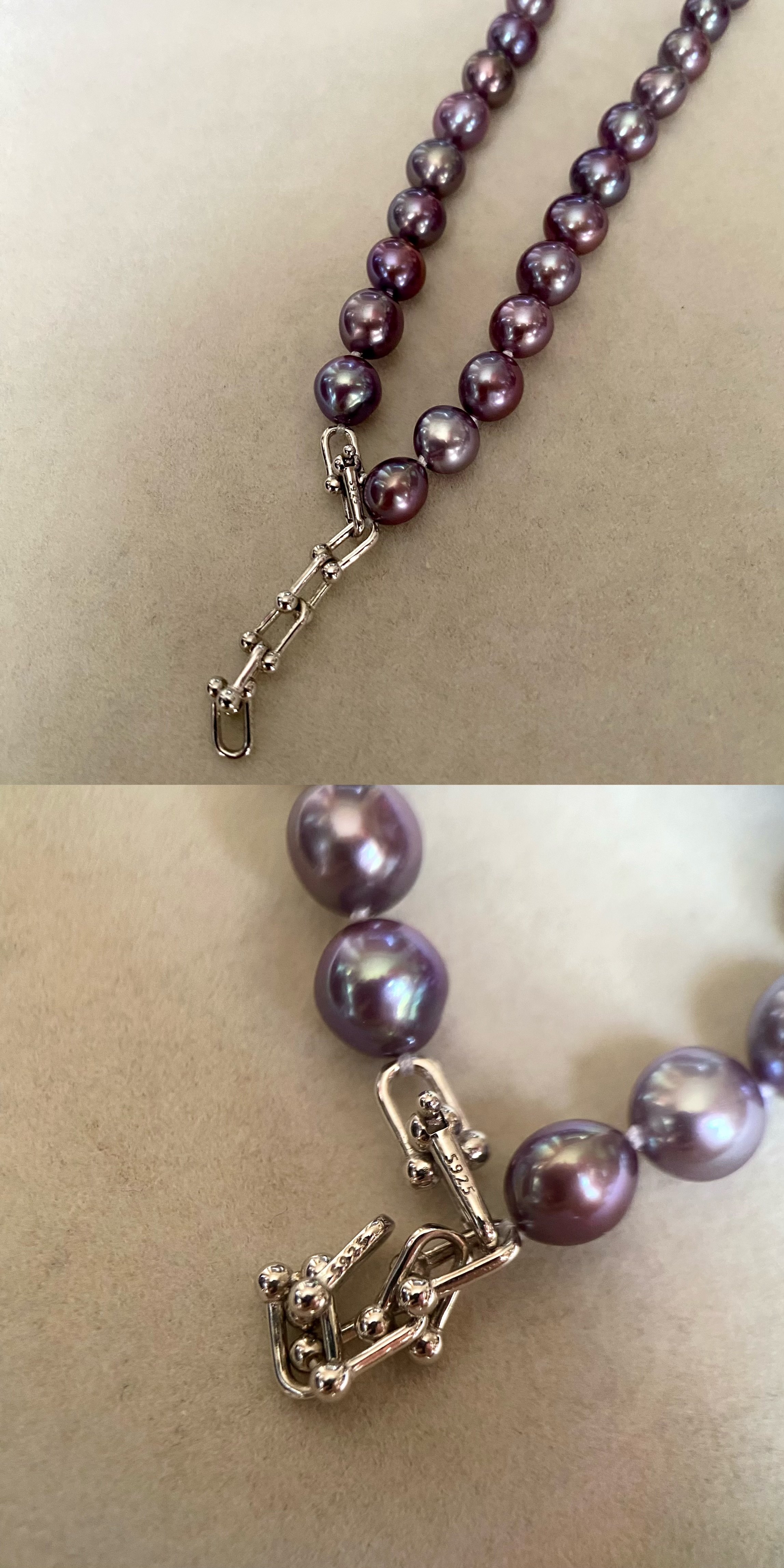 Exceptionally Rare Midnight Purple Freshwater Pearl Necklace, Natural Untreated Colour, 8-9mm Top Metallic Lustre, Durable S925 Silver Clasp Starlit Pearls