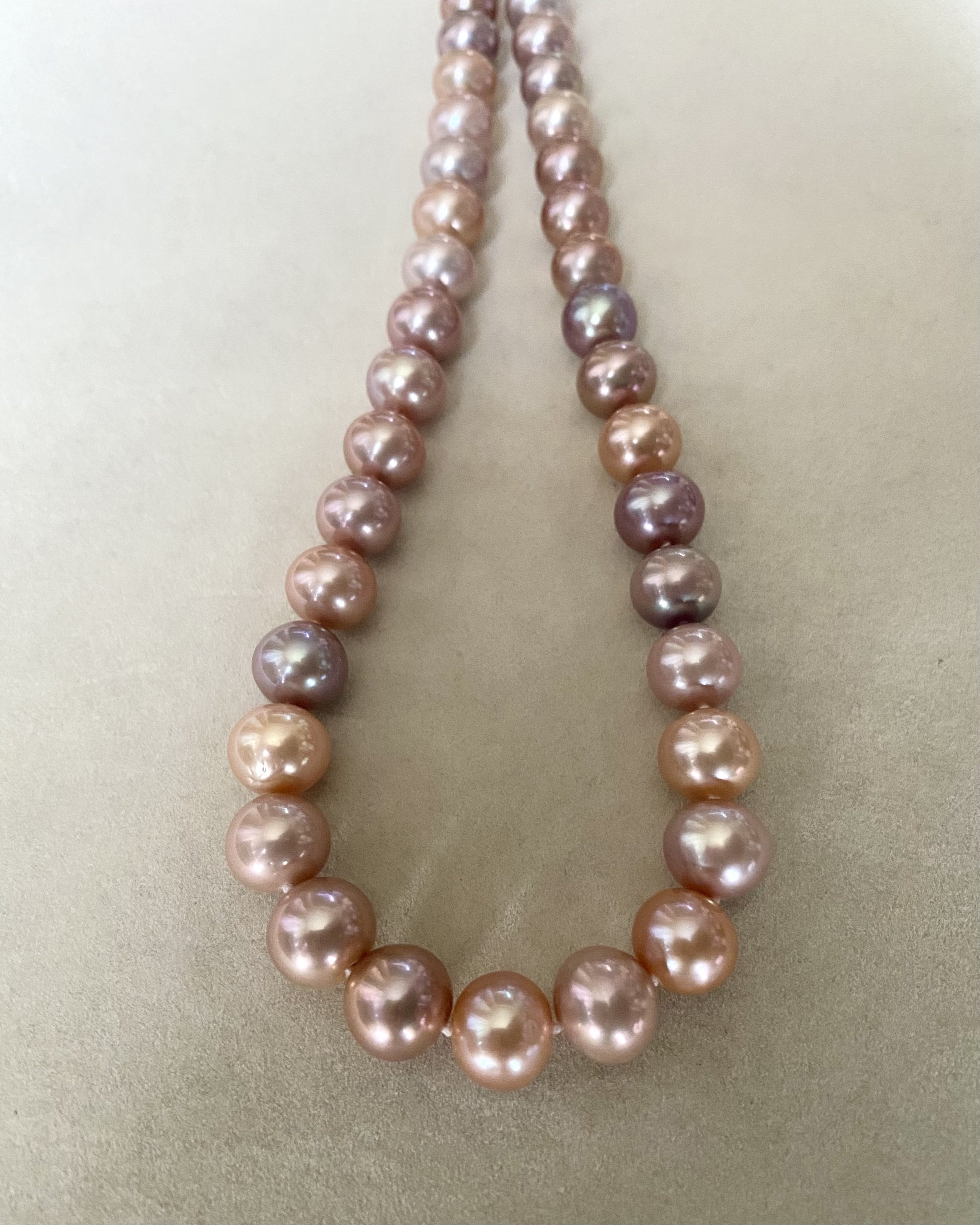 Premium Quality - Large 10-12mm Multicoloured Nucleus-Free Freshwater Pearl Necklace, Natural Lavender Gradient, S925, Rare High-Lustre Pearls Starlit Pearls