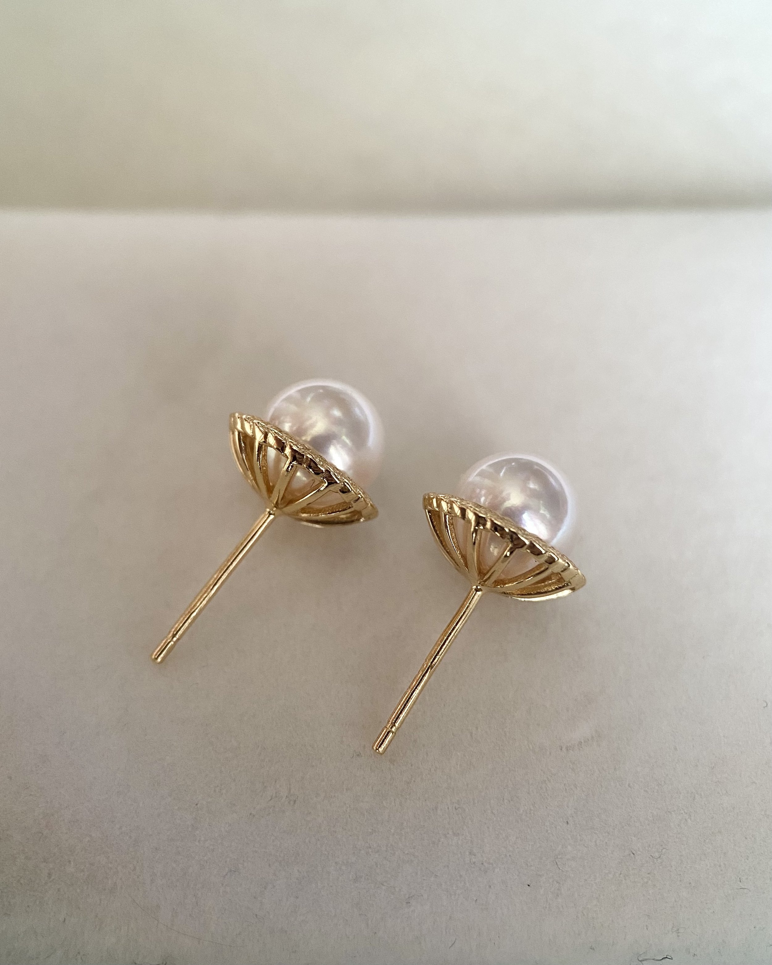 Lustrous 8mm Japanese White Akoya Pearl Earrings, Pearls from Renowned Japanese Supplier Otsuki Pearl, Original Japanese S925 Woven Setting Starlit Pearls
