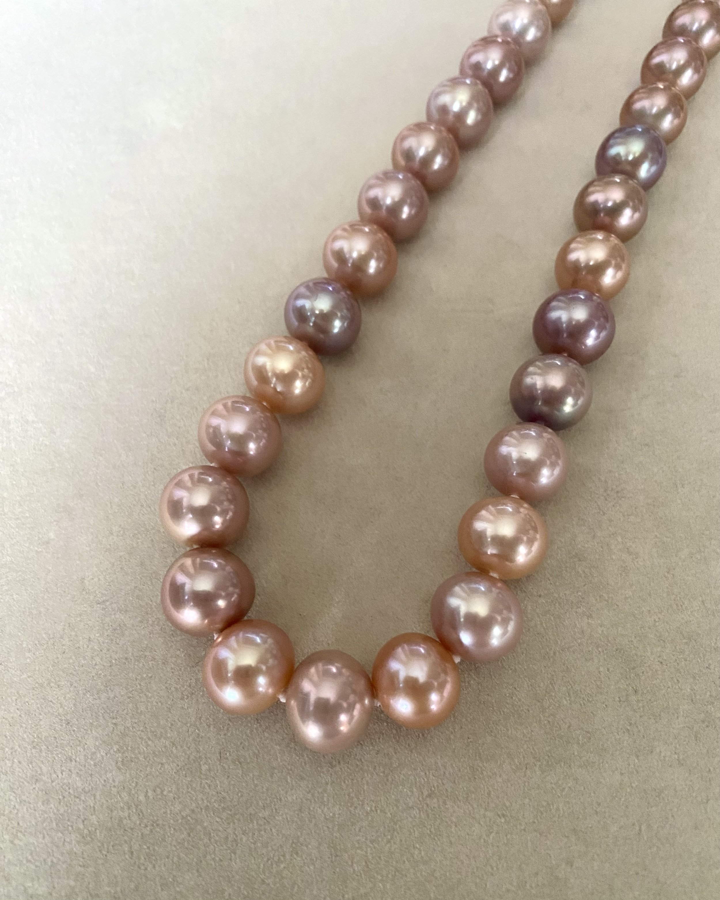 Premium Quality - Large 10-12mm Multicoloured Nucleus-Free Freshwater Pearl Necklace, Natural Lavender Gradient, S925, Rare High-Lustre Pearls Starlit Pearls