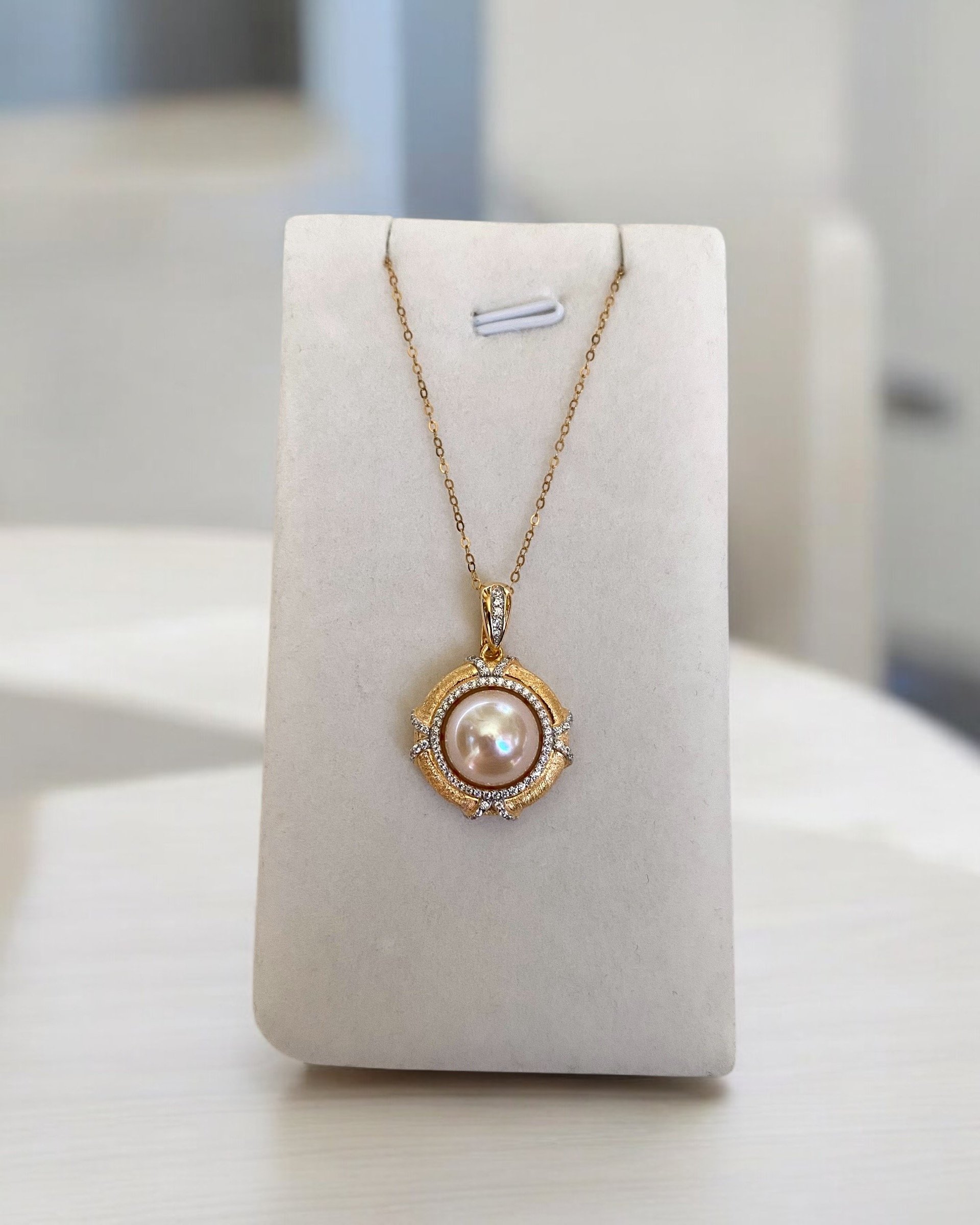 Rare Oversized 9.5-10mm Japanese Pink Akoya Pearl Pendant, Flawless, Japan-Made Vintage Court Style, Matte-Finish S925 Silver