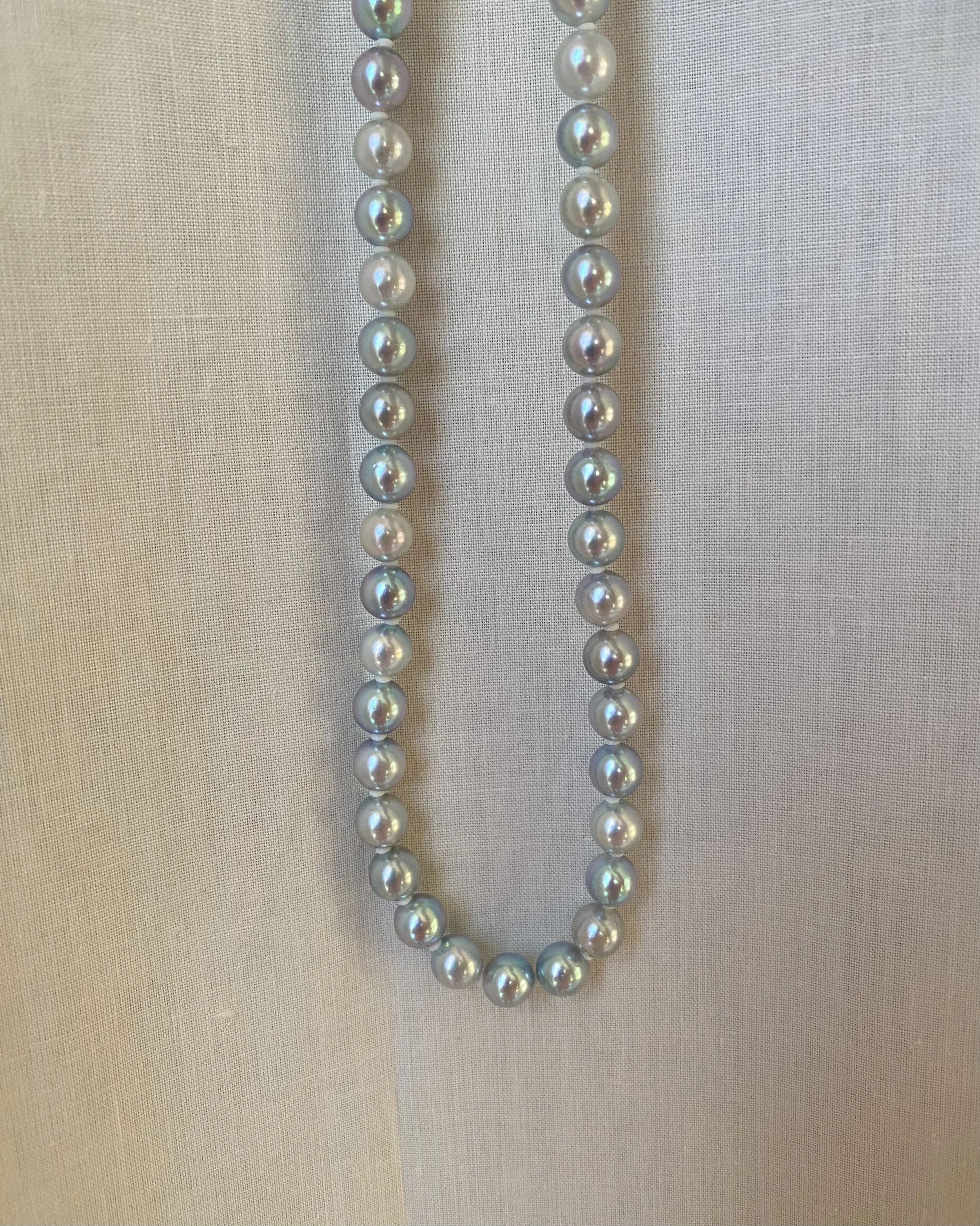 Ultra-Rare Japanese Metallic Electric-Blue Madama Akoya Pearl Necklace, 7–7.5mm, Rainbow Overtones & High-Mirror Lustre – S925 Silver Clasp Starlit Pearls