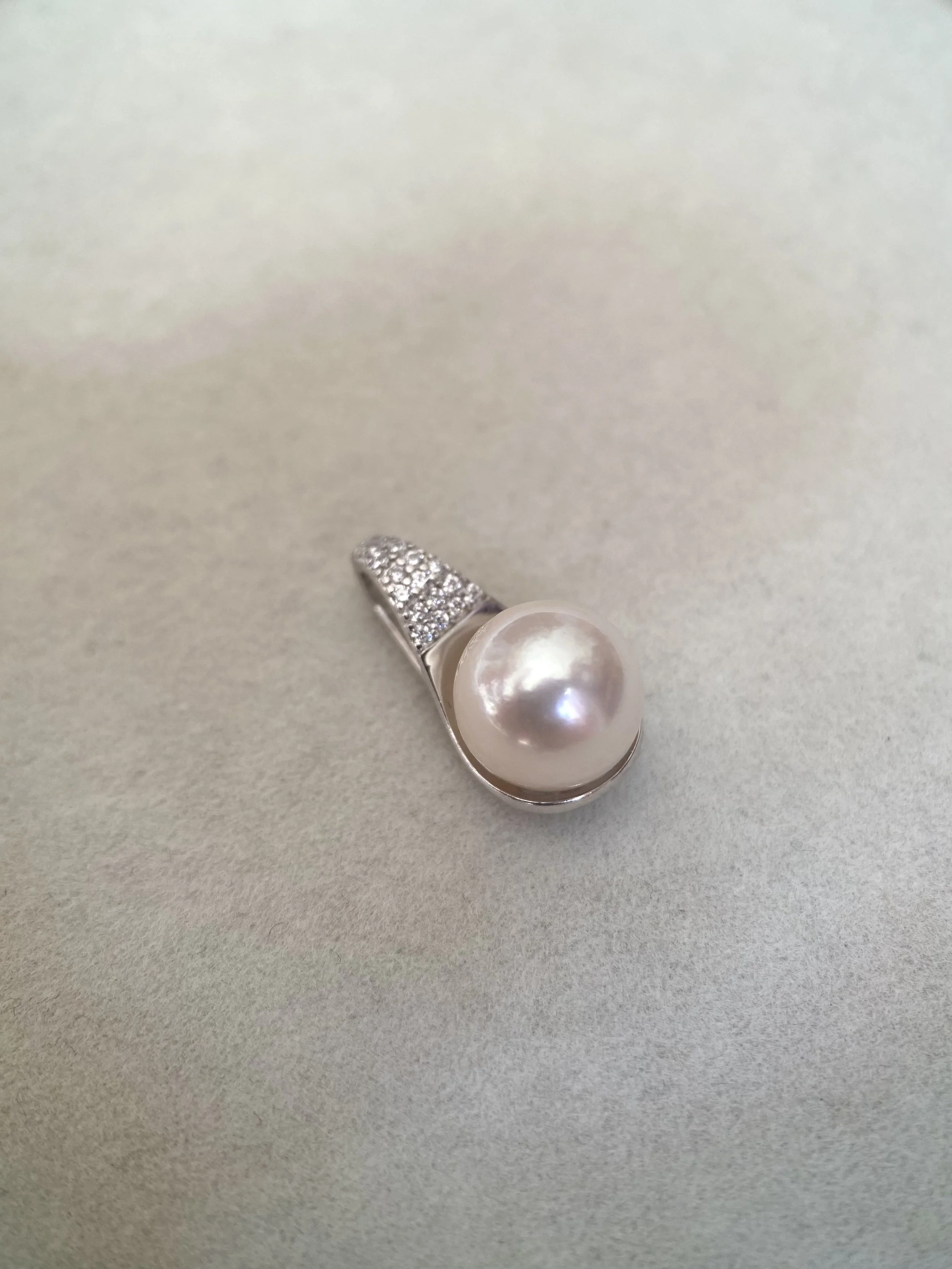 9.1mm Giant Japanese Natural Pale Pink Akoya Pearl Pendant, S925 Silver Pavé Teardrop Design, Rare Large Pearl, Exhibition Piece
