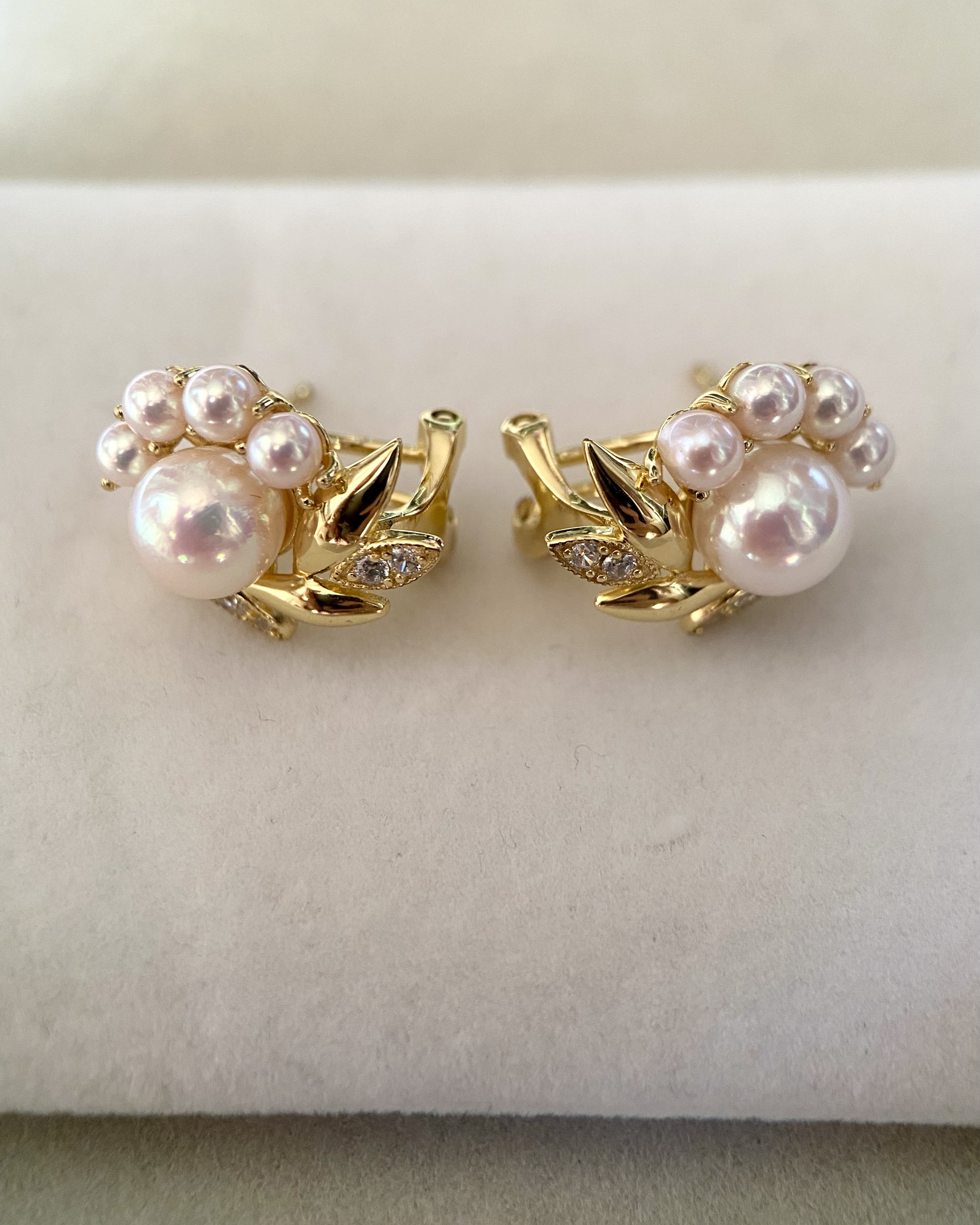 Exceptional Rare Japanese Koshimono White Akoya Pearl Earrings, 6.8mm/3mm Sairindama Pearls, Pink Overtones, Original Japanese S925 Fittings Starlit Pearls
