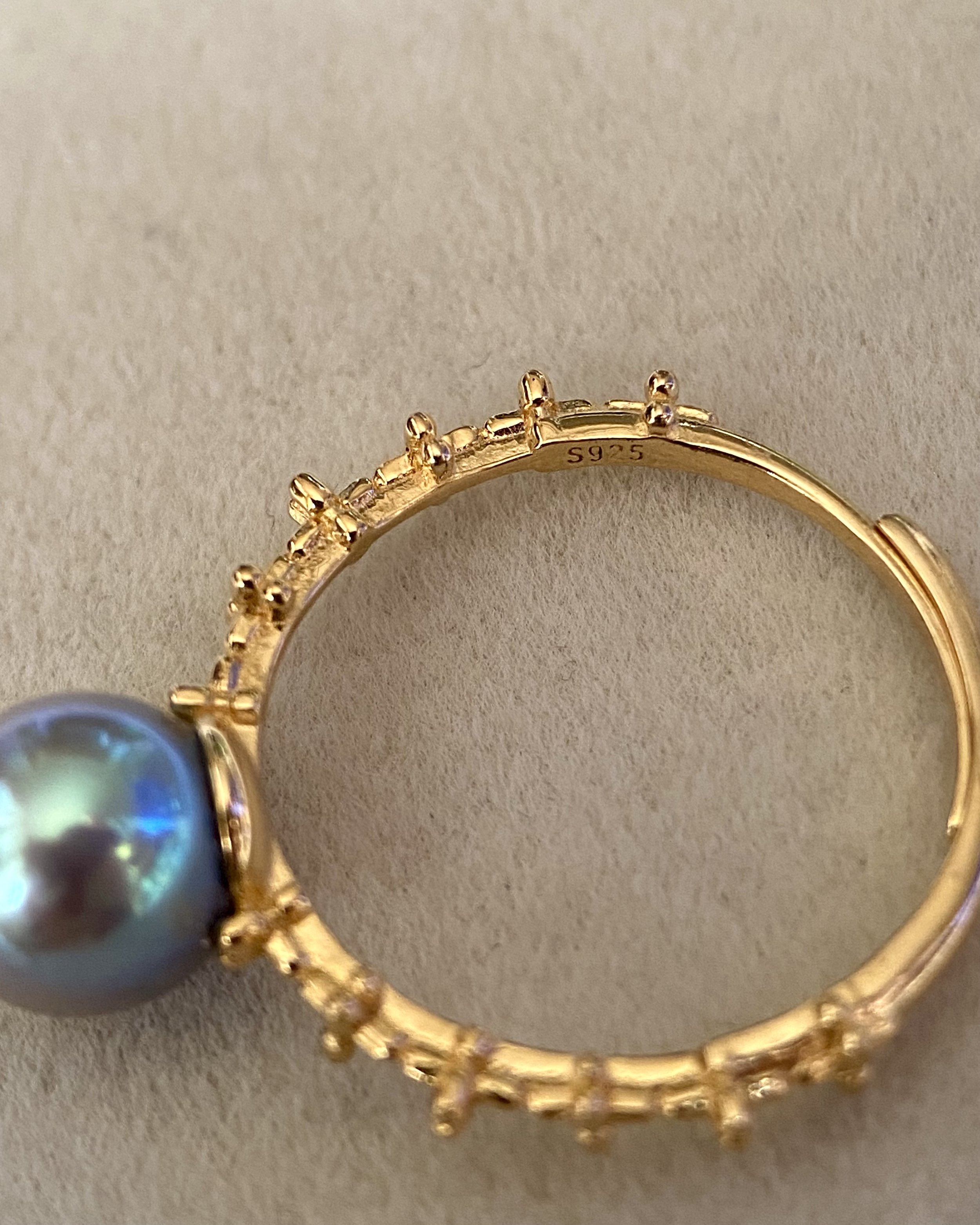 7.5–8mm Blue Rose Japanese Madama Akoya Pearl Ring, Original Japanese Star-Cut Link Adjustable Band in S925 Silver, Natural Silver-Blue Starlit Pearls