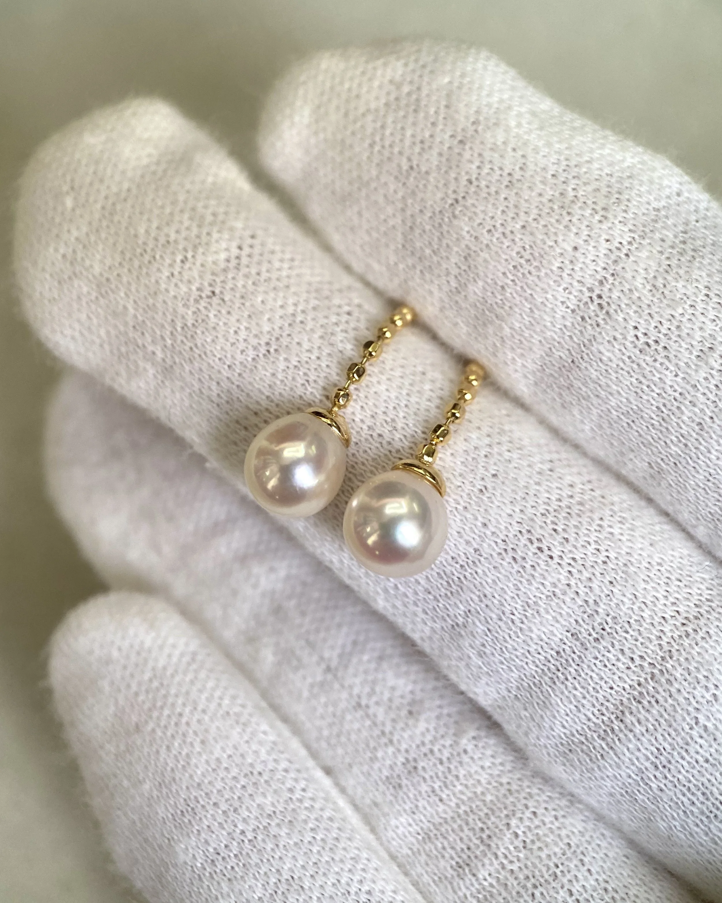 Premium Sakura-Pink Japanese Koshimono Akoya Pearl Drop Earrings, Aurora Lustre, S925 Sculptural Bead-Link Chain Design, Jewellery Showpiece Starlit Pearls