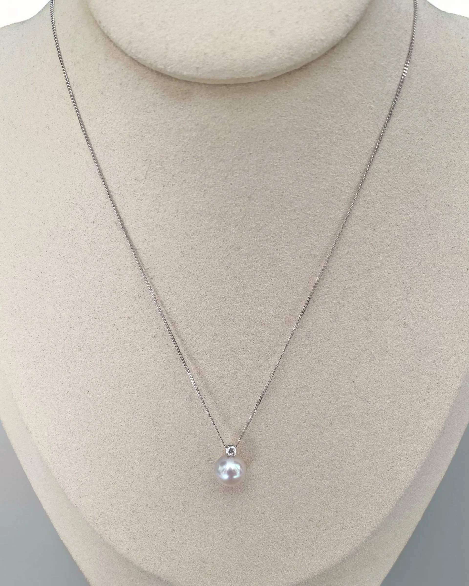 9.1mm Japanese White Koshimono Akoya Pearl Pendant Necklace, Tennyo-Quality, 18K White Gold & CZ, S925 Silver Snake Chain Starlit Pearls