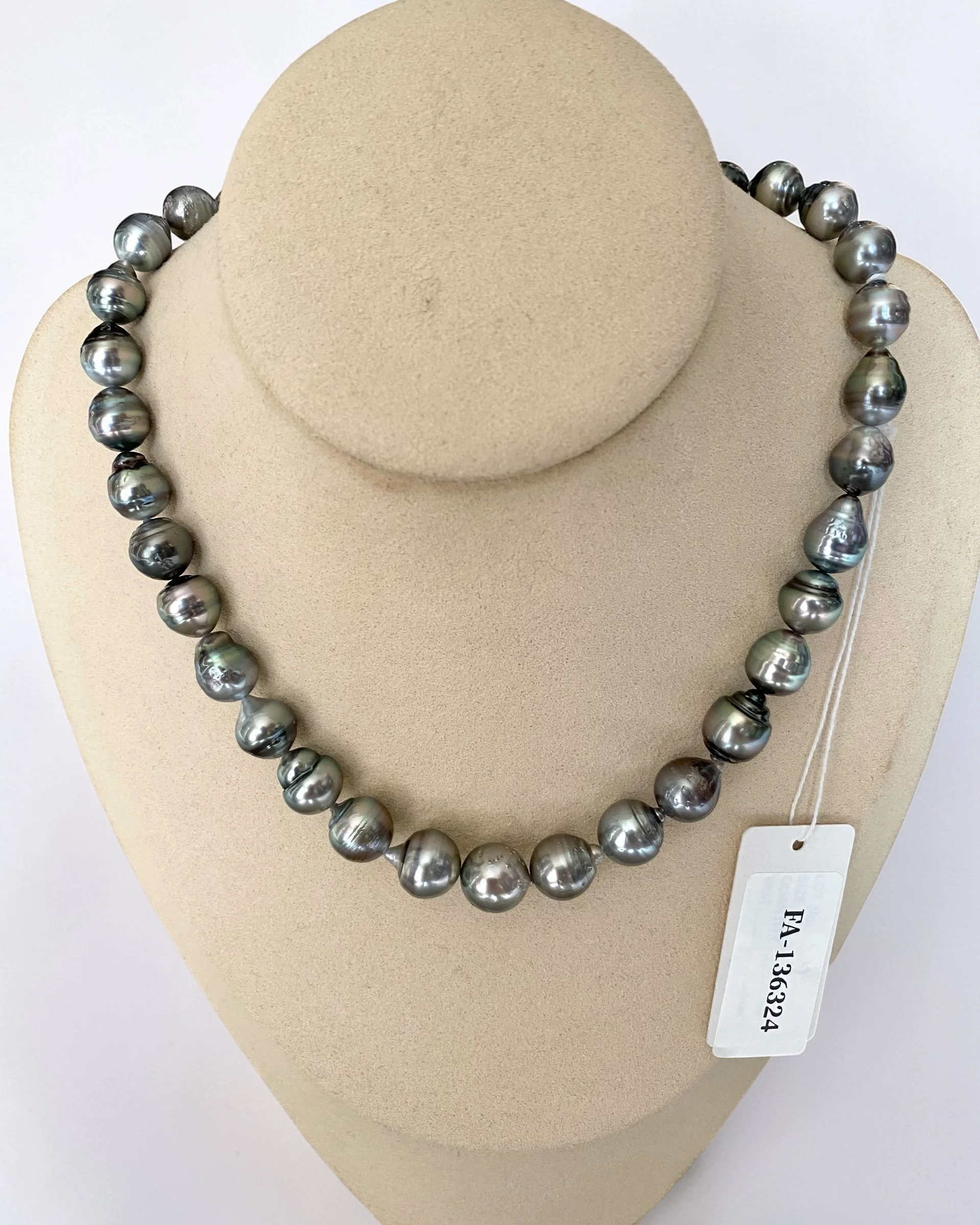 PSL Certified Tahitian South Sea Baroque Pearl Necklace 8–12mm, Platinum Grey w/ Iridescent Overtones, Geometric Patent Silver Clasp Starlit Pearls