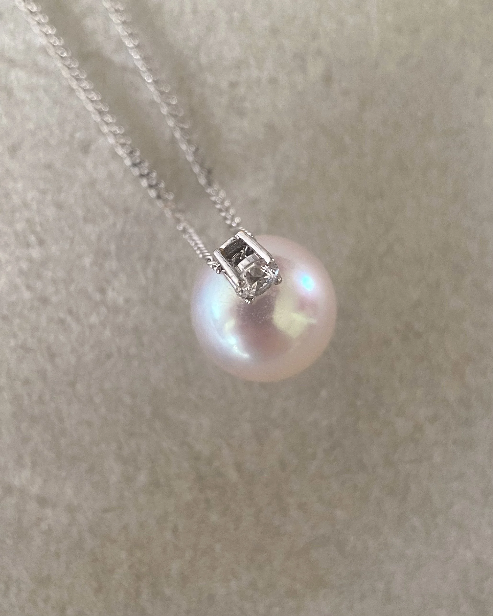 9.1mm Japanese White Koshimono Akoya Pearl Pendant Necklace, Tennyo-Quality, 18K White Gold & CZ, S925 Silver Snake Chain Starlit Pearls
