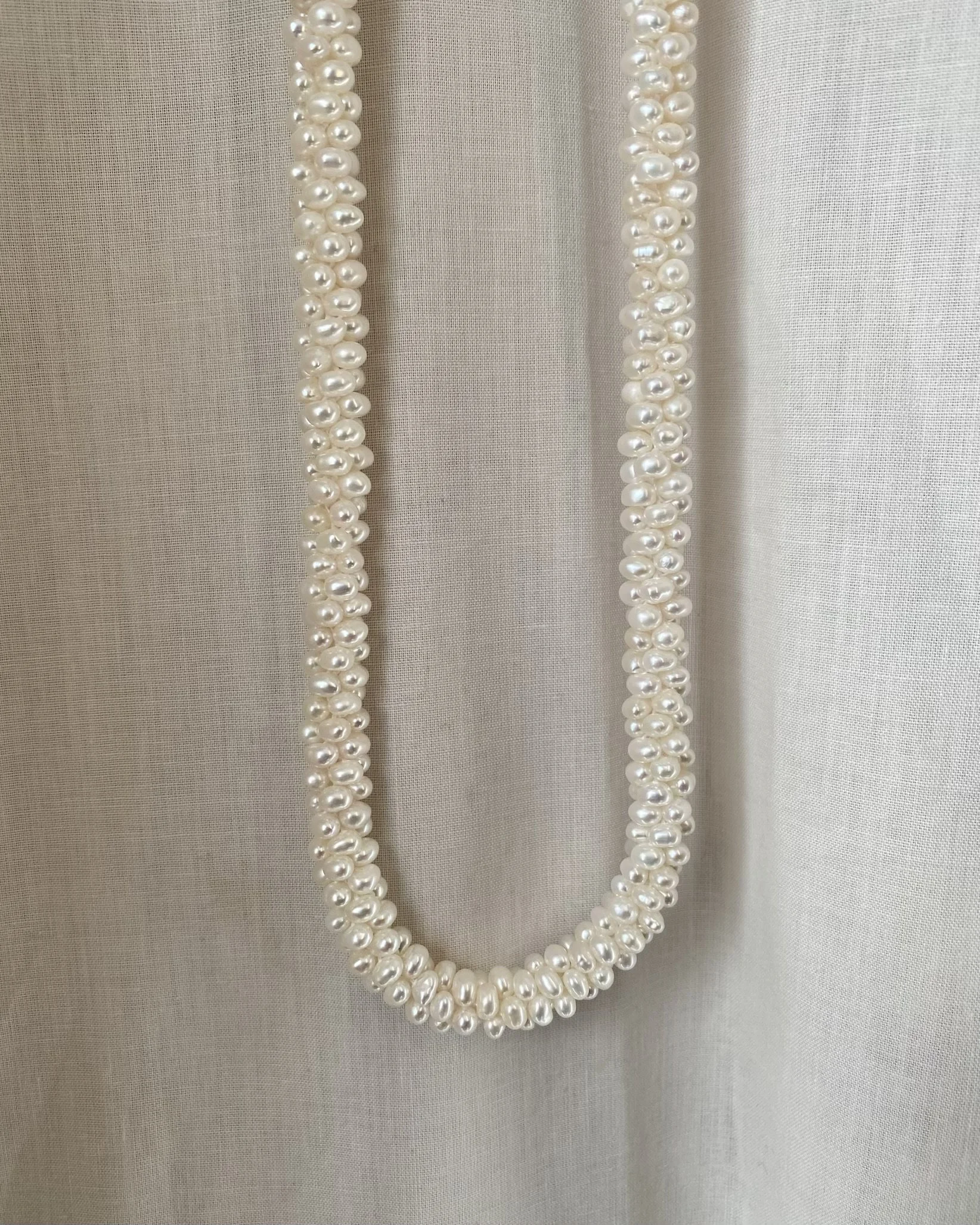 Handwoven Freshwater Keshi Pearl Necklace & Bracelet Set, 3.5mm Nucleus-Free Pearls, Silver Convertible Clip Clasps, Two-Way Wear Starlit Pearls