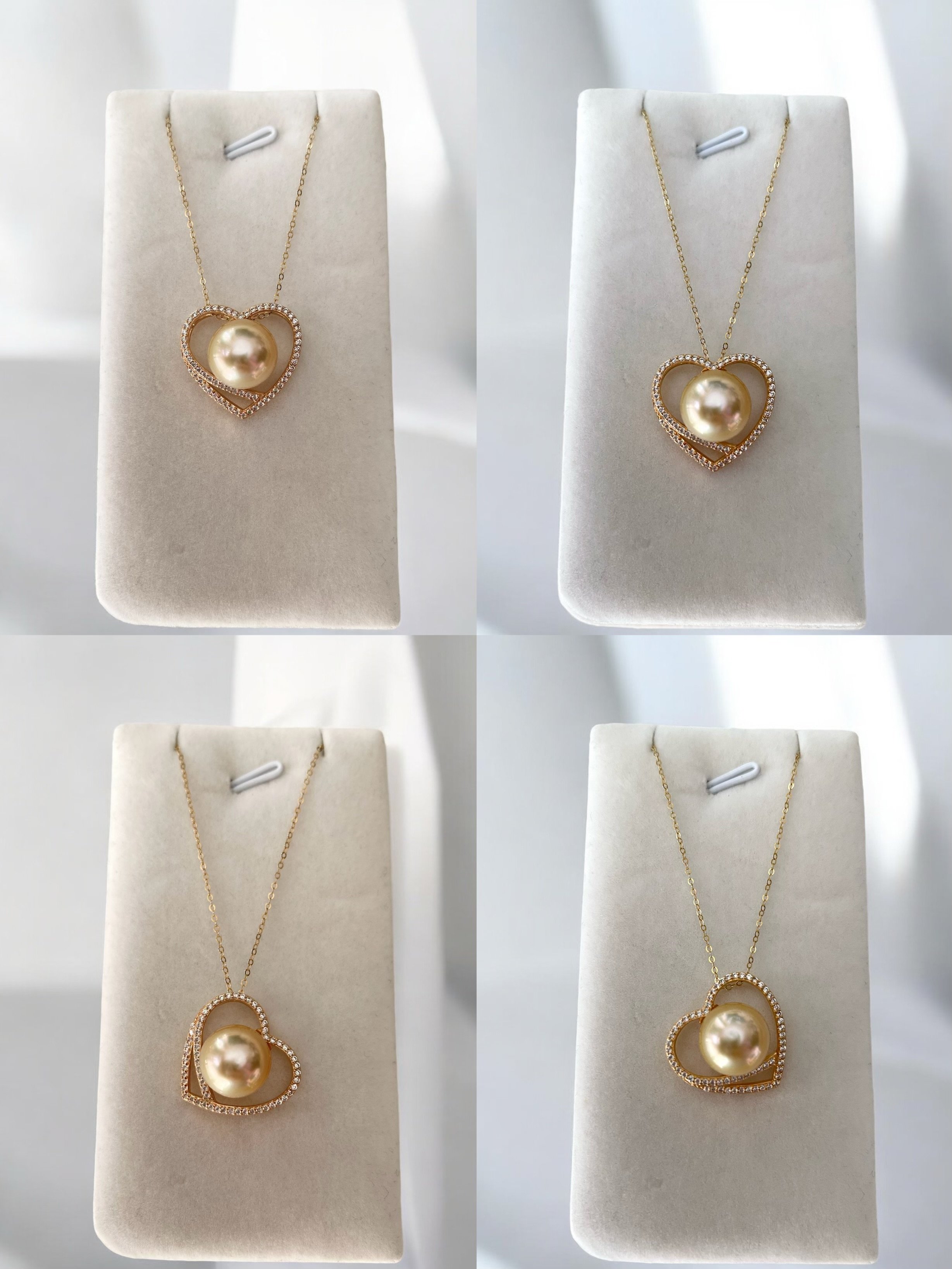 11-11.5mm Australian Creamy Golden South Sea Pearl Pendant, Luxurious Phoenix Series, Versatile S925 CZ Heart Design, Jewellery Showpiece Starlit Pearls