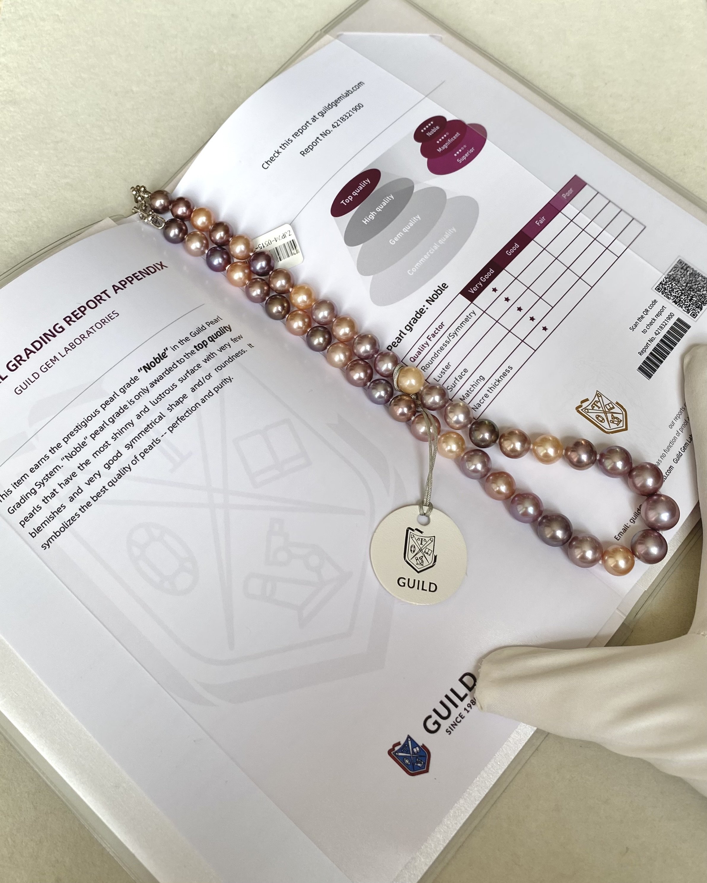 GUILD-Certified “Noble” Top Gr Pastel Freshwater Pearl Necklace 9-11mm, Pink Purple Orange, Metallic Lustre, Durable Silver U-Clasp Starlit Pearls