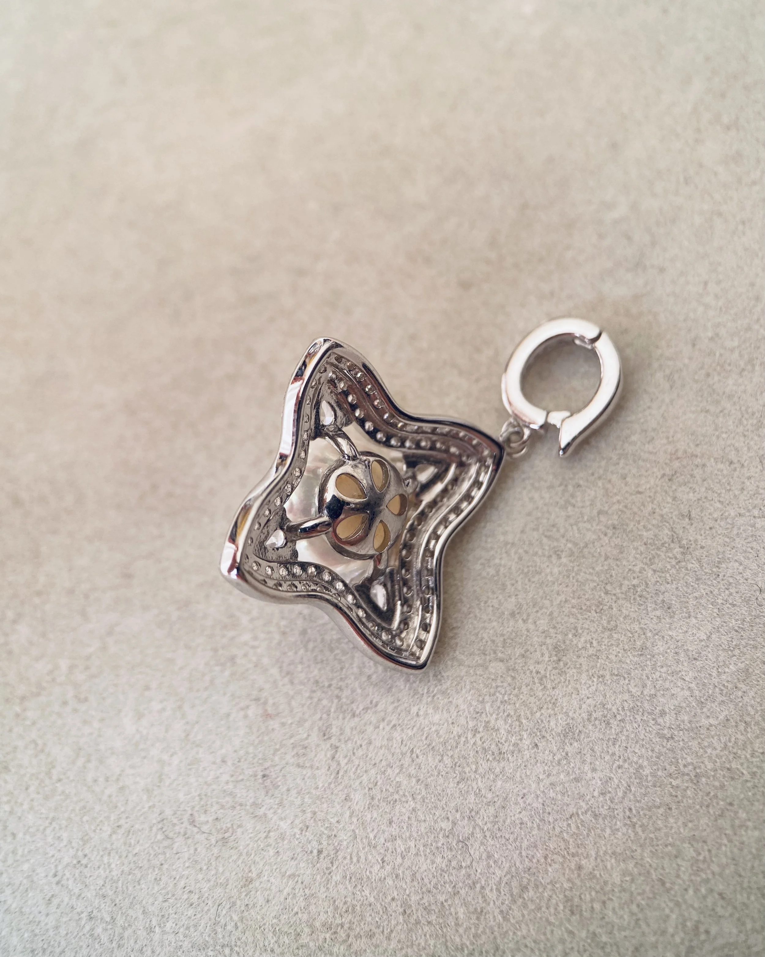 9.1mm Giant Japanese White Akoya Pearl Pendant, Silky Radiant Lustre, Sparkling Four-Point Star CZ Design, S925 Silver Clip-On Bail Starlit Pearls