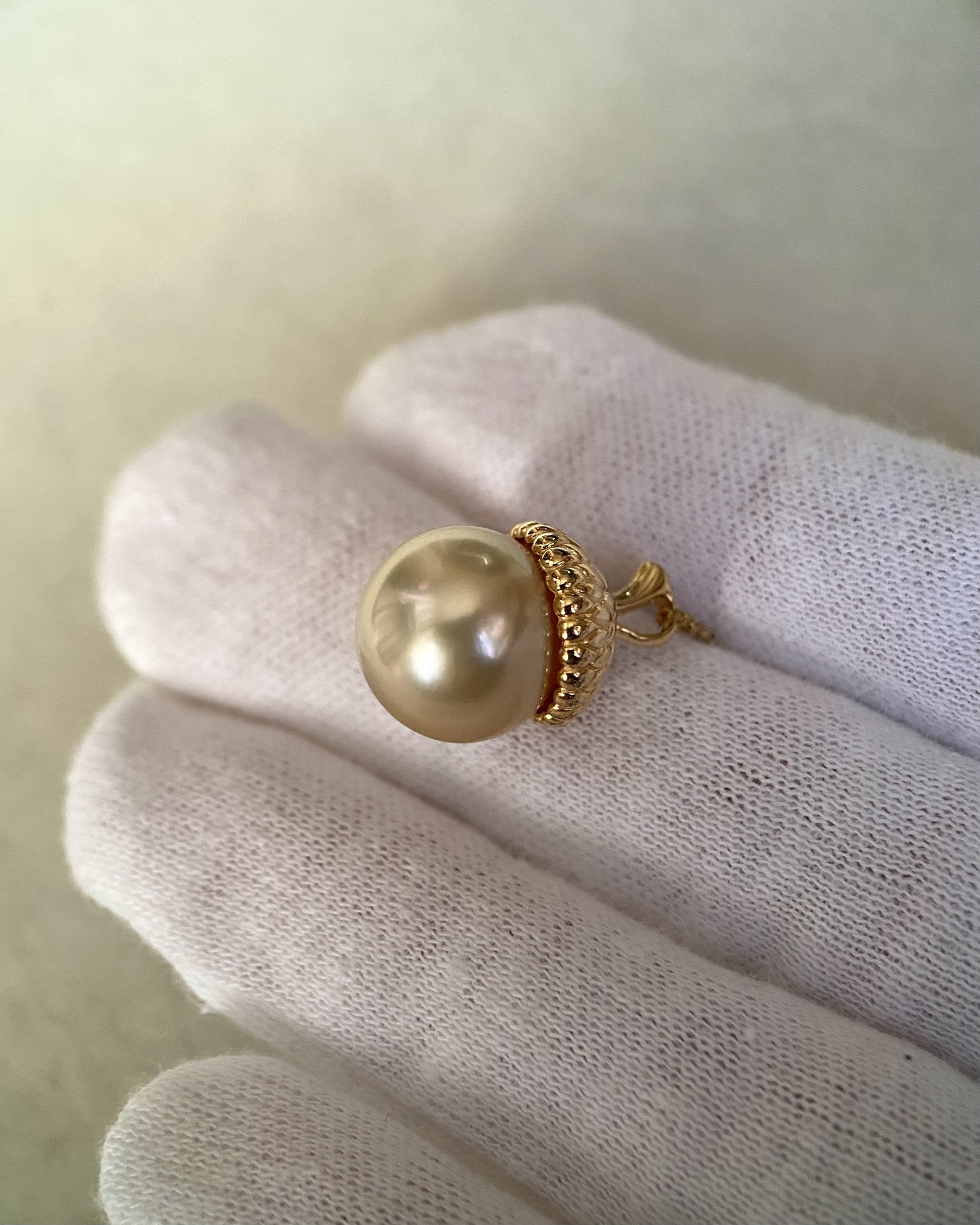 Genuine 12.5mm Golden South Sea Pearl Pendant, Radiant Liquid Gold Lustre, Luxurious S925 Silver Ice Age Scrat’s Acorn Design Starlit Pearls