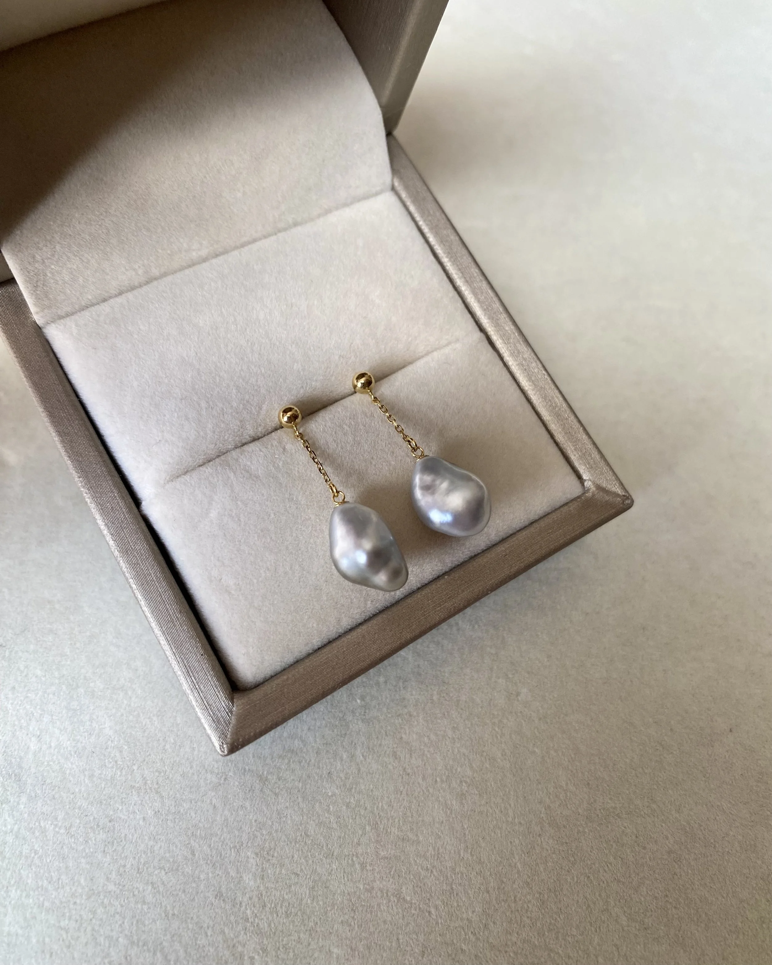 Rare Australian Icy Silver South Sea Baroque Pearl Drop Earrings 11–12mm, Satin Lustre, Solid 18K Gold Fittings, Wind-Sway Design Starlit Pearls