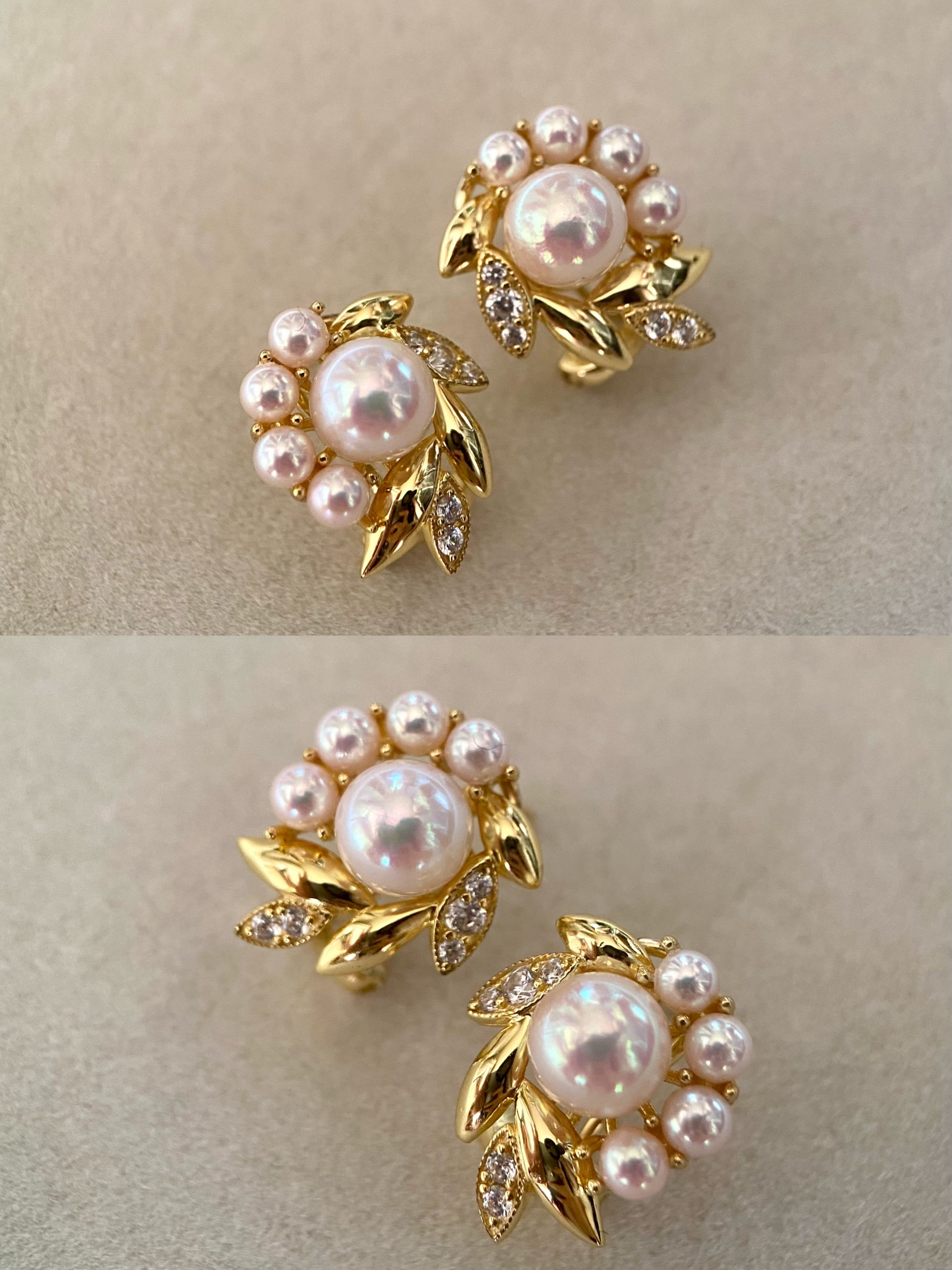 Exceptional Rare Japanese Koshimono White Akoya Pearl Earrings, 6.8mm/3mm Sairindama Pearls, Pink Overtones, Original Japanese S925 Fittings Starlit Pearls