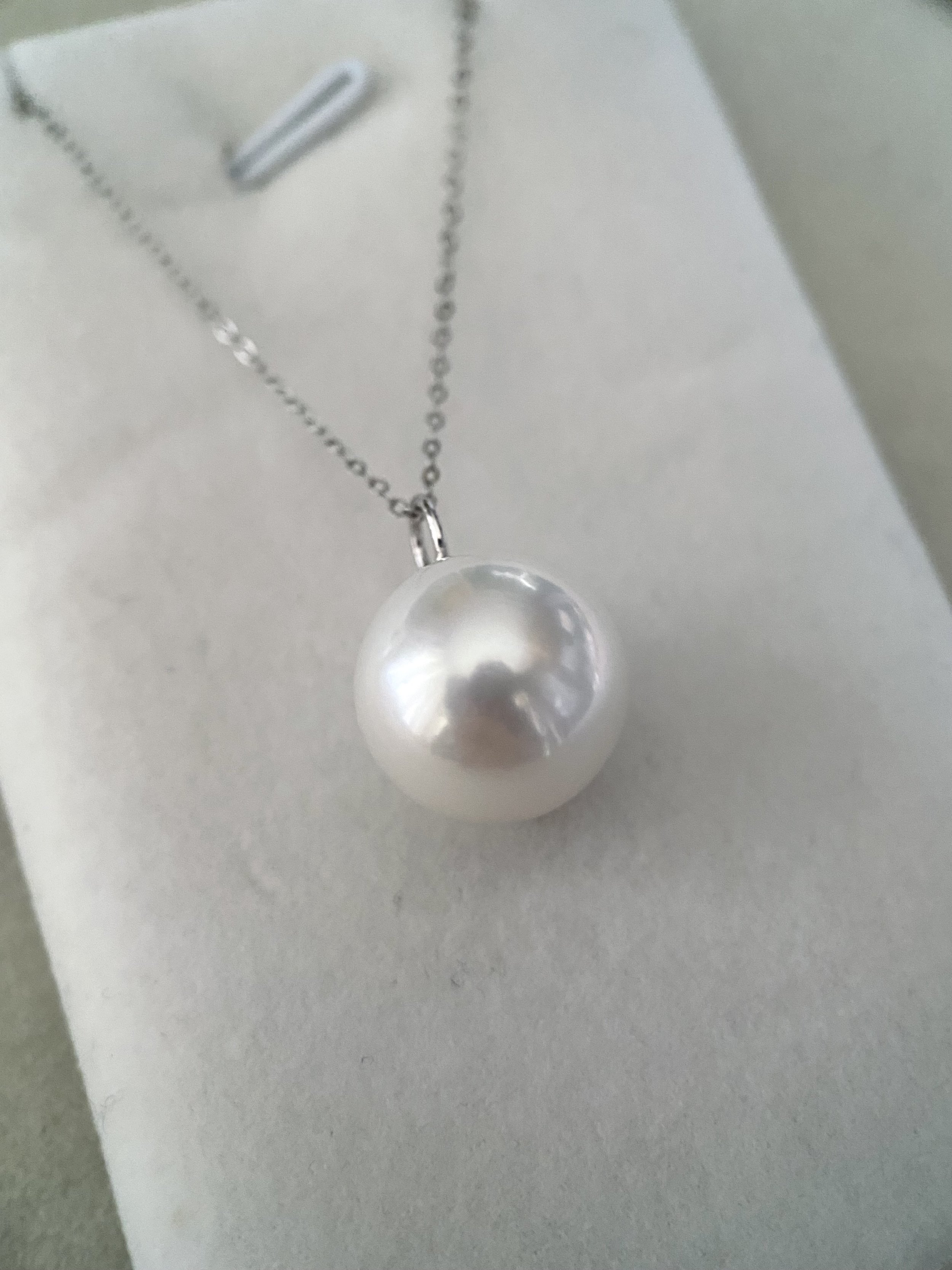 Genuine Large 13.5-14mm Cool White Freshwater Pearl Pendant, 18K Solid White Gold Loop Bail, Radiant Crystal-Clear Lustre, Timeless Elegance Starlit Pearls