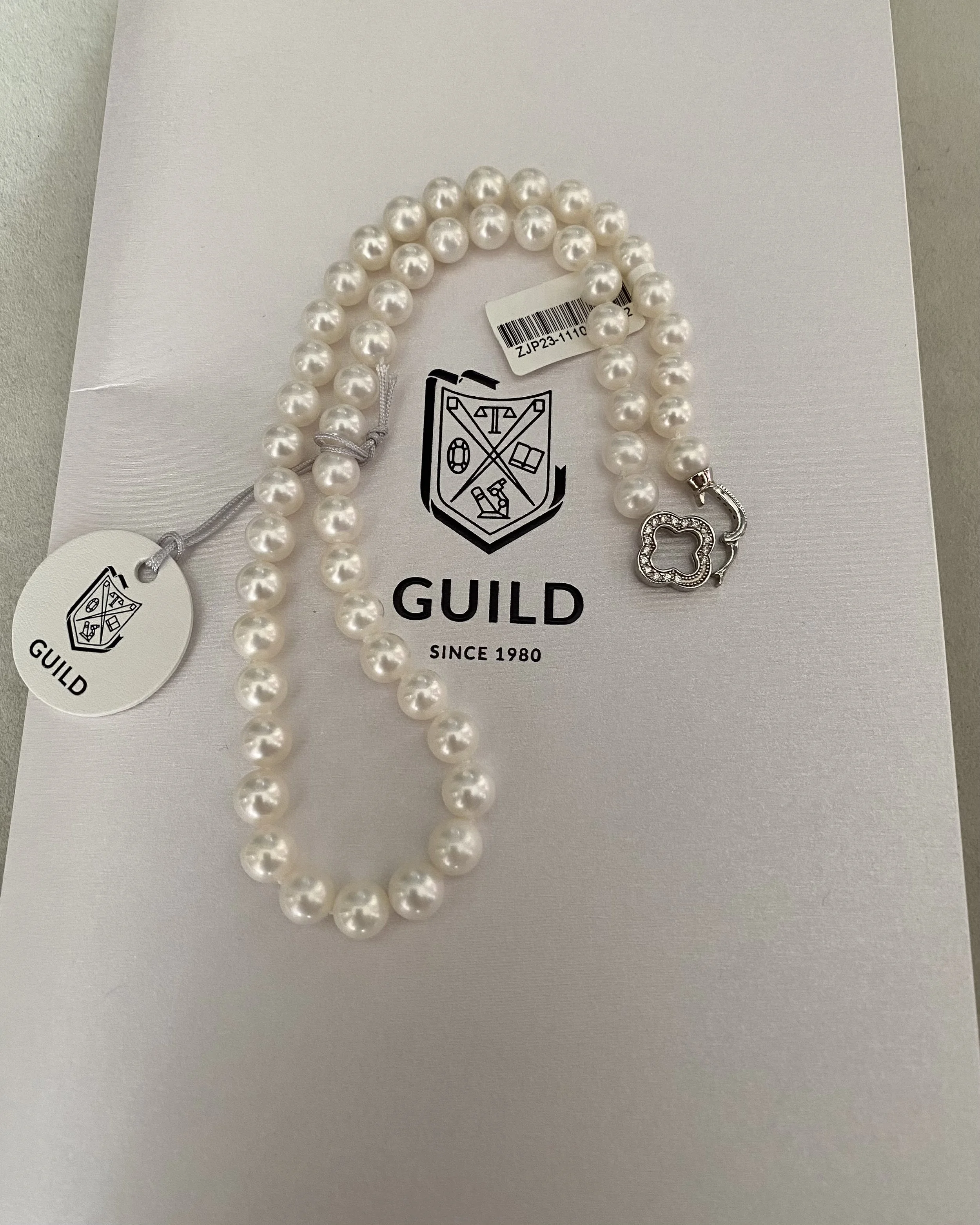 Guild Certified Superior Snow White Nucleus-Free Freshwater Pearl Necklace 8mm, Satin Lustre, S925 Silver Convertible Floral Clasp Starlit Pearls