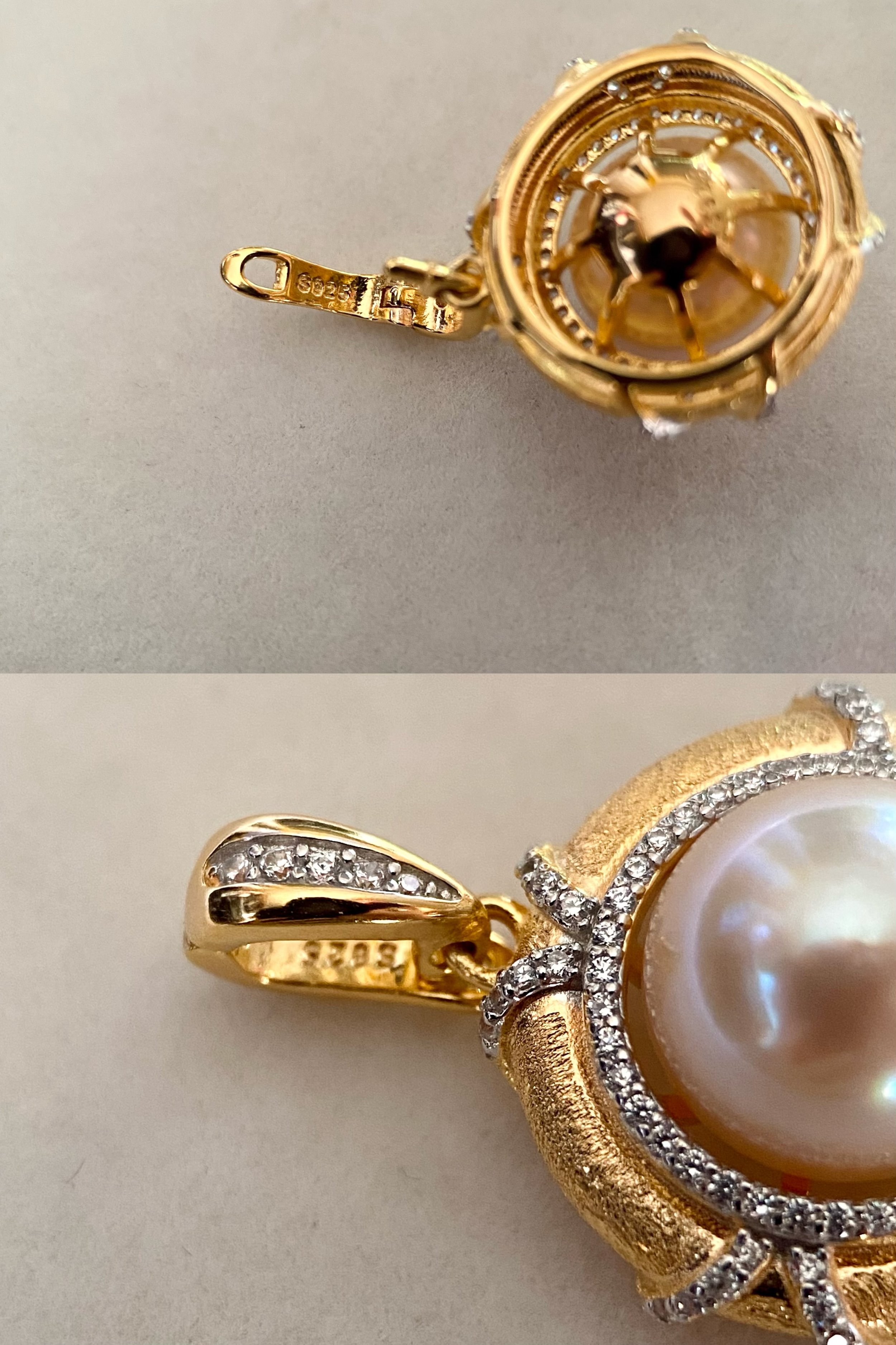 Rare Oversized 9.5-10mm Japanese Pink Akoya Pearl Pendant, Flawless, Japan-Made Vintage Court Style, Matte-Finish S925 Silver Starlit Pearls