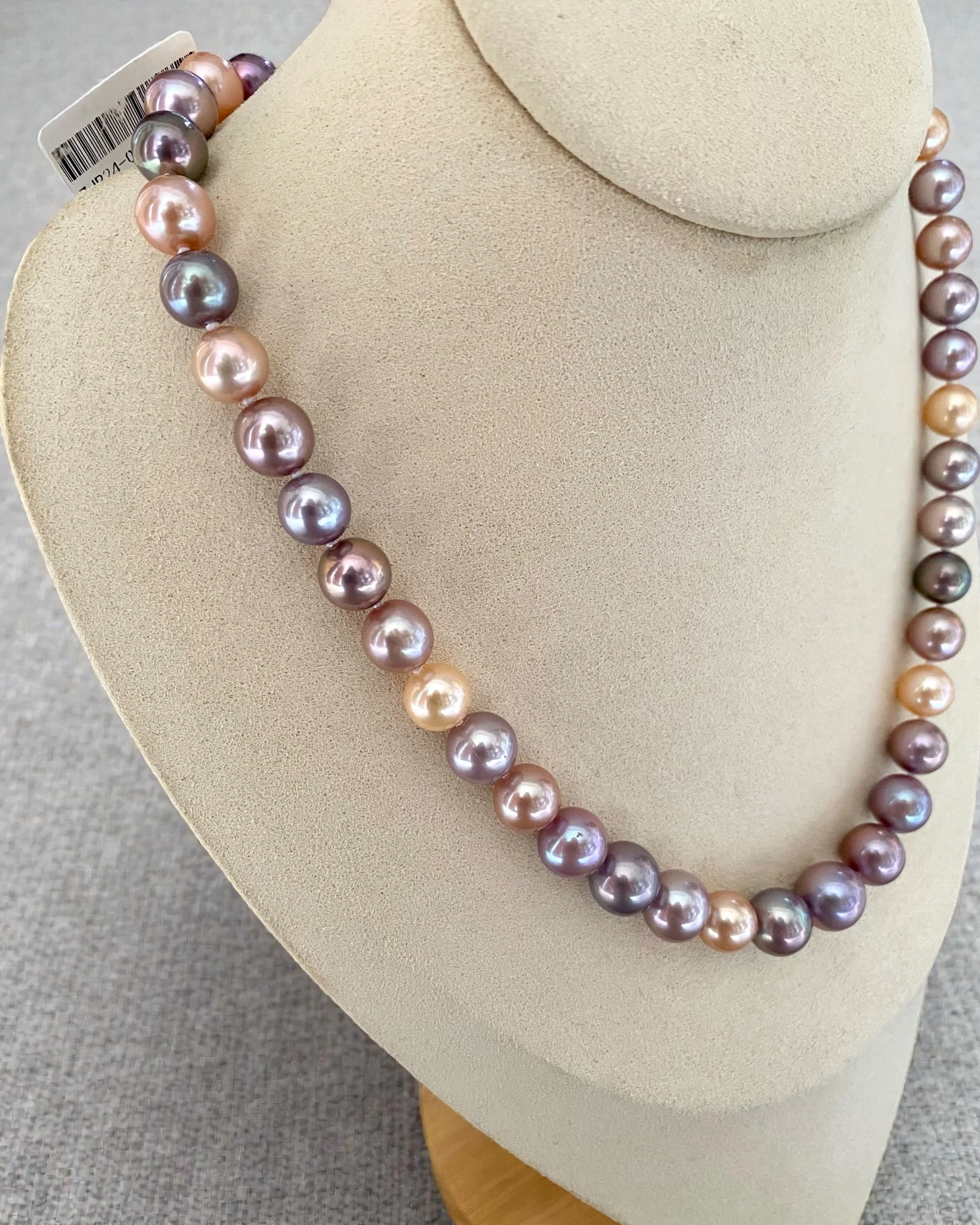 GUILD-Certified “Noble” Top Gr Pastel Freshwater Pearl Necklace 9-11mm, Pink Purple Orange, Metallic Lustre, Durable Silver U-Clasp Starlit Pearls