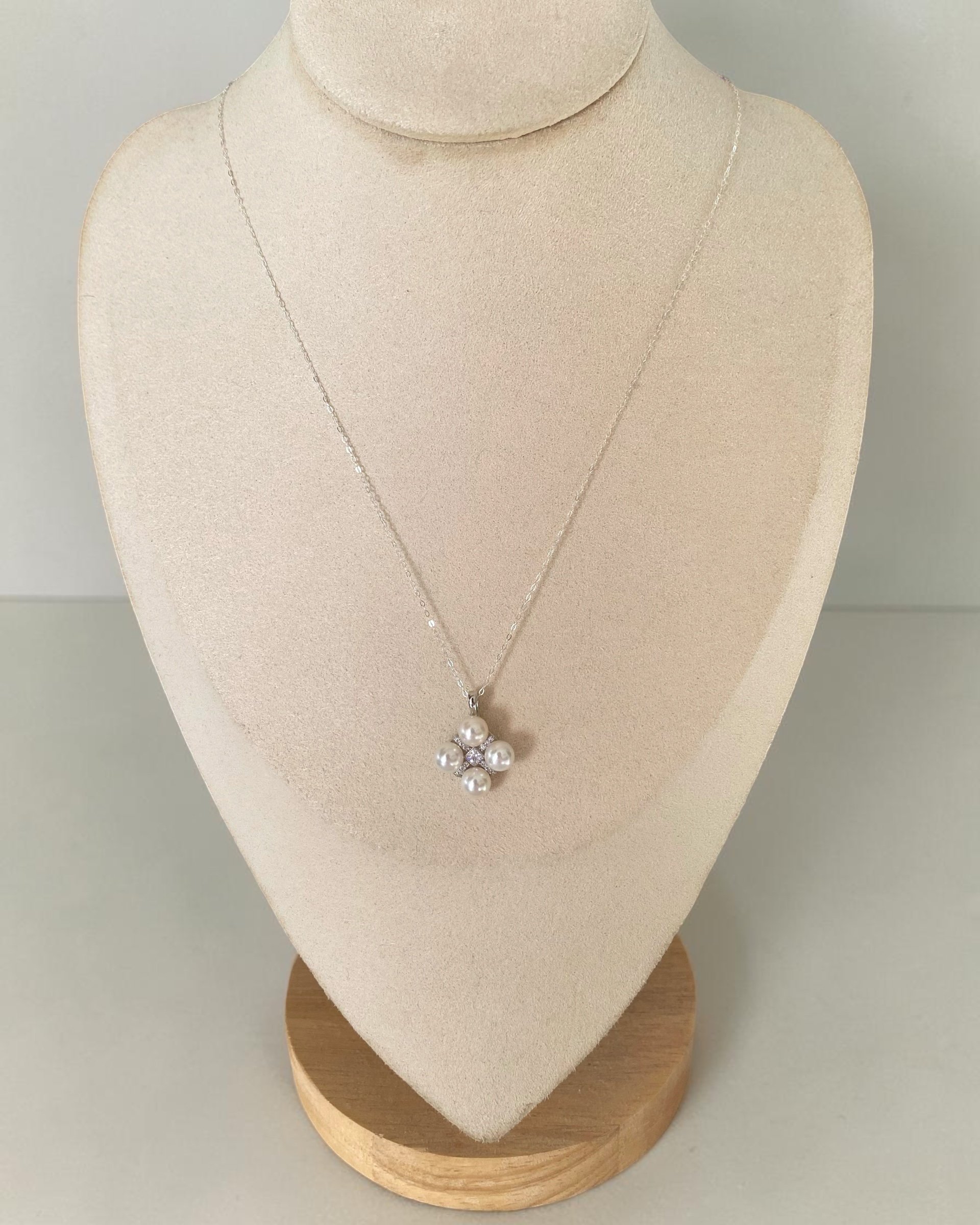 White Japanese Four-Akoya Pearl Floral Cross Pendant 6.2mm, Pink Overtones & Luminous Lustre, S925 Silver Openable Bail, Gift for Her Starlit Pearls