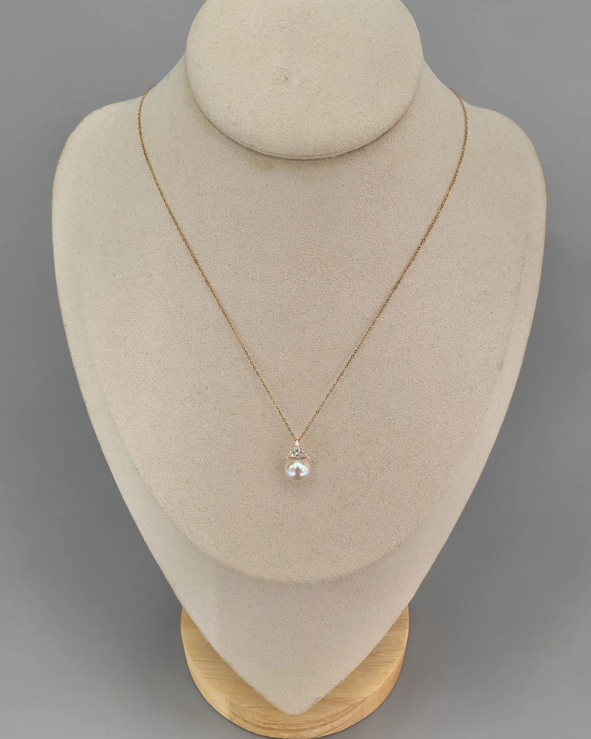 Rare 9.2mm Giant Japanese Natural Sakura Pink Koshimono Akoya Pearl Pendant, Tennyo-Quality, Solid 18K Gold Crown Setting Starlit Pearls