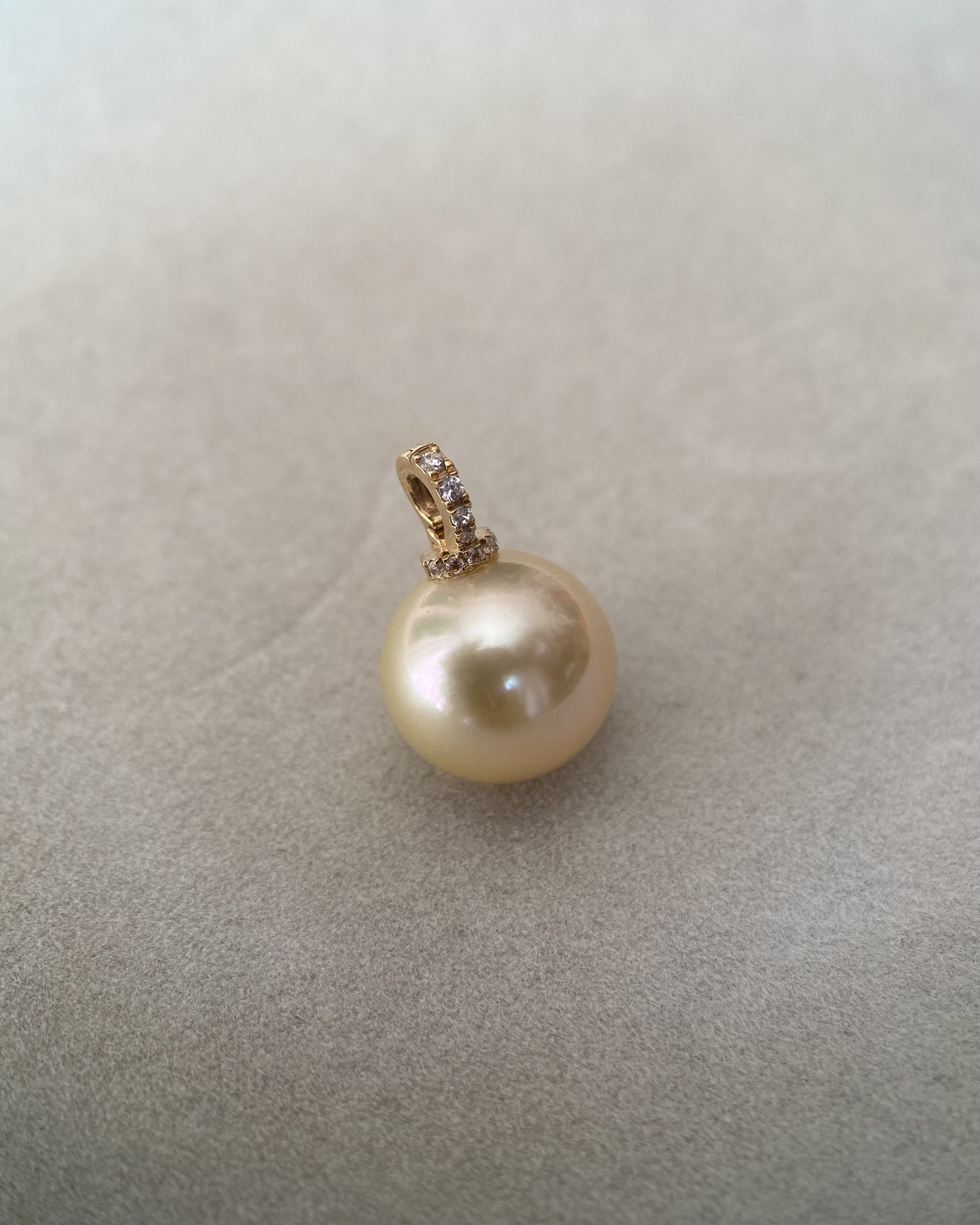 12.1mm Genuine Golden South Sea Pearl Pendant, Solid 18K Gold Clip Bail, Pavé CZ Diamond Accents, Mirror-Like Lustre, Gift For Her Starlit Pearls