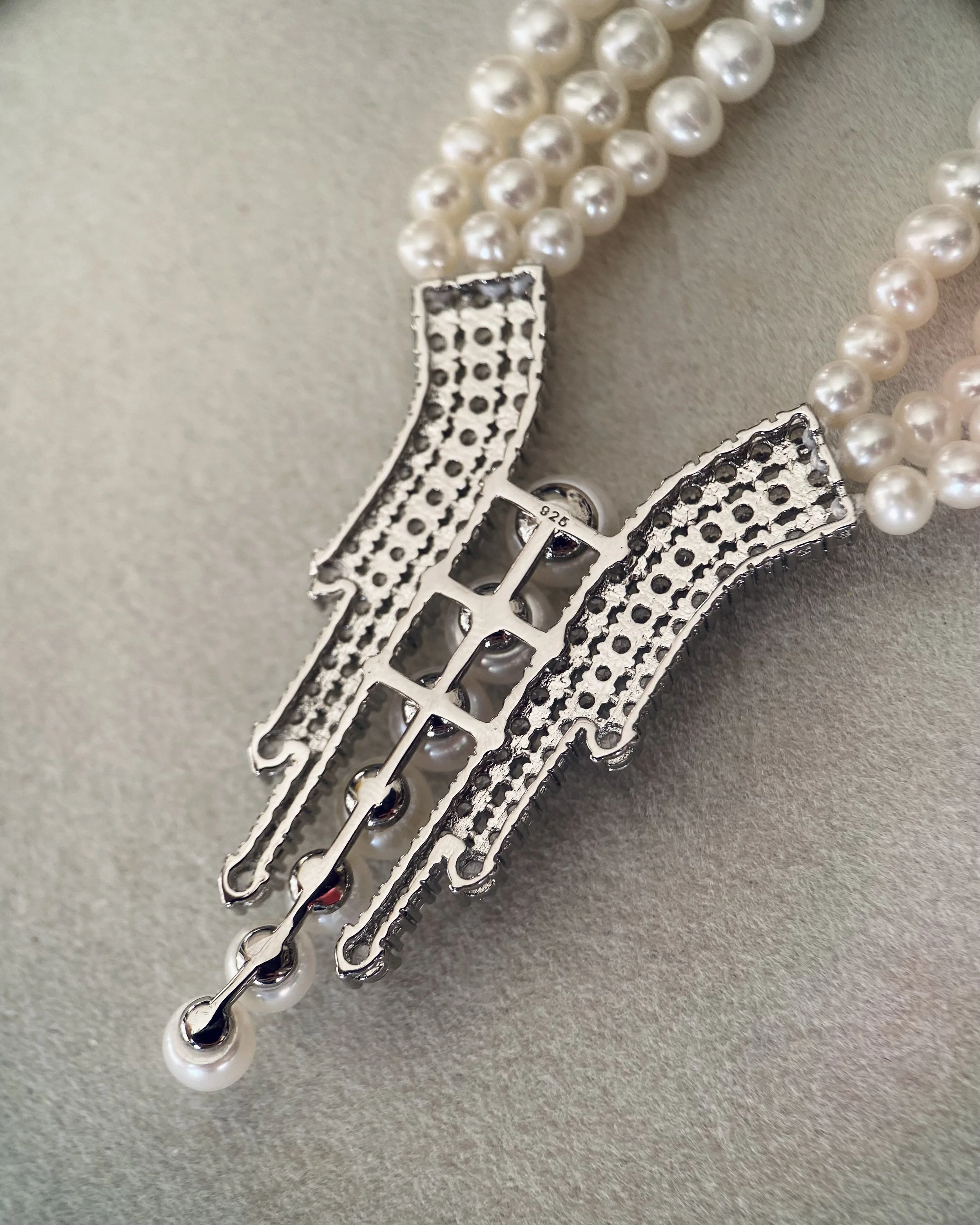 Triple-Strand Classic White Nucleus-Free Freshwater Pearl Necklace 6mm, Graduated Cascade Drop Design, S925 Sterling Silver Starlit Pearls