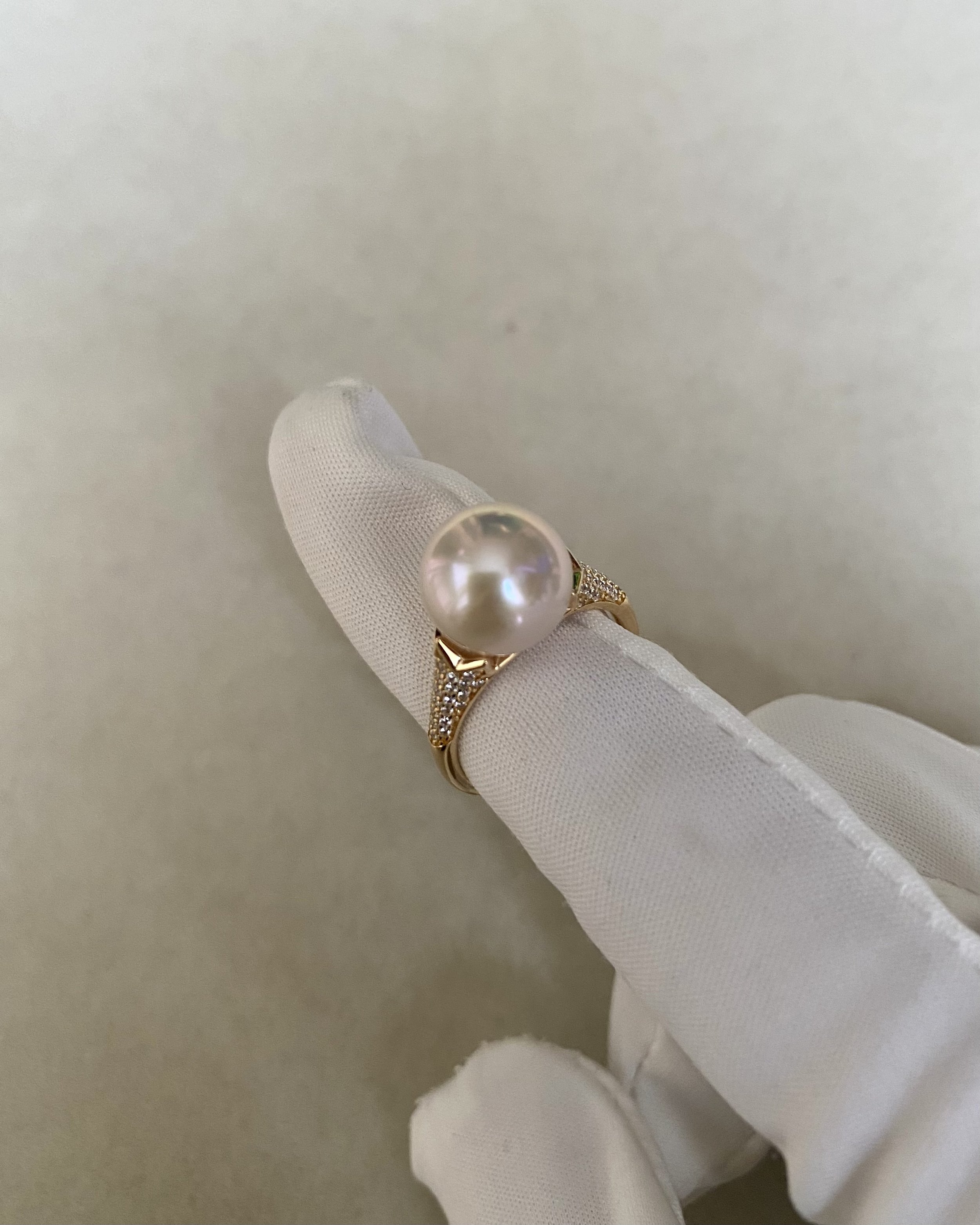 10.2mm Japanese Freshwater Rose Pink Pearl Ring – Artistic Sculptural Design, S925 Silver with Sparkling Pavé Accents, Adjustable Starlit Pearls