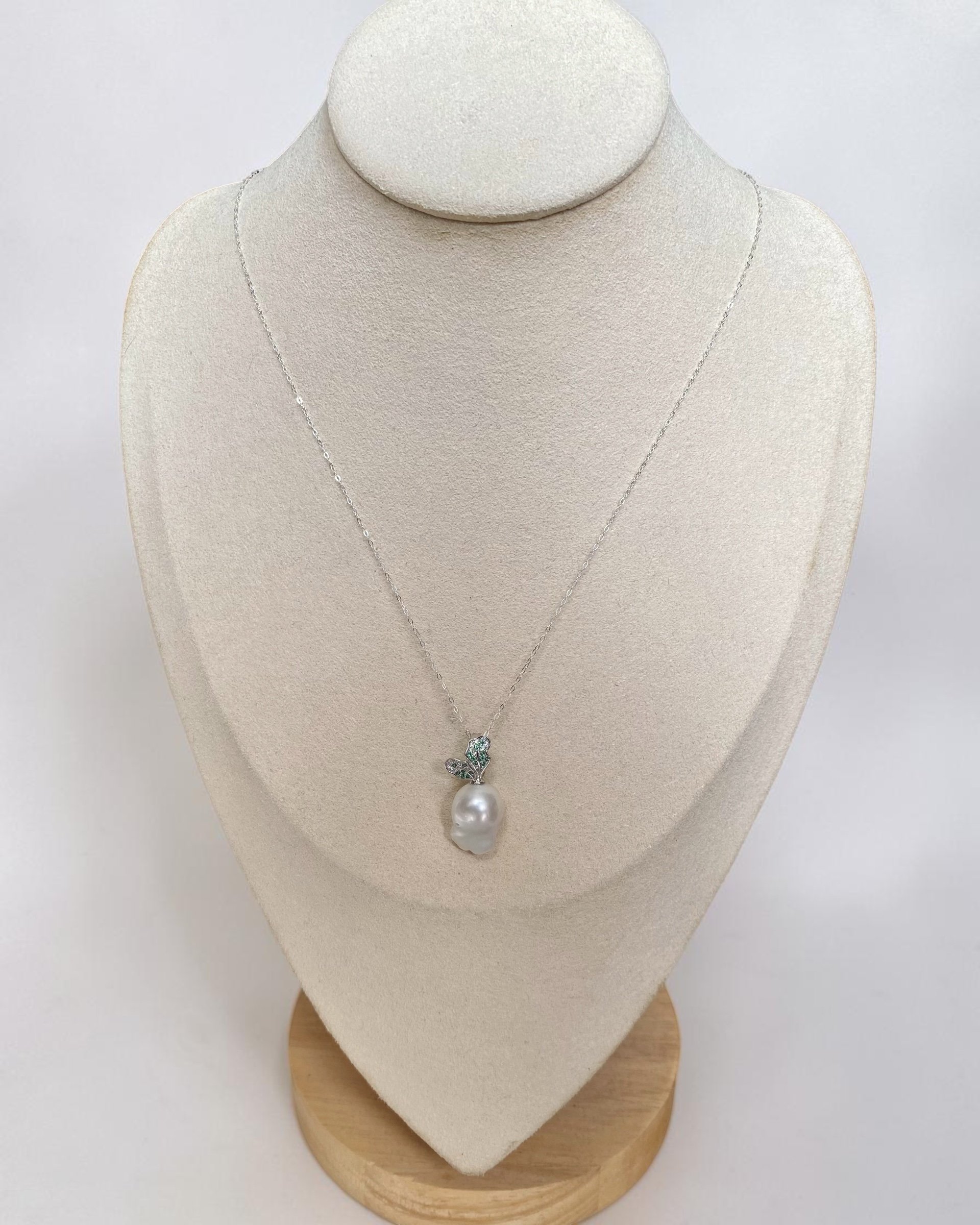 Rare 16mm Australian White South Sea Baroque Pearl Radish Pendant, Sculptural Botanical Design, Japanese S925 Silver CZ Hinged Bail Starlit Pearls