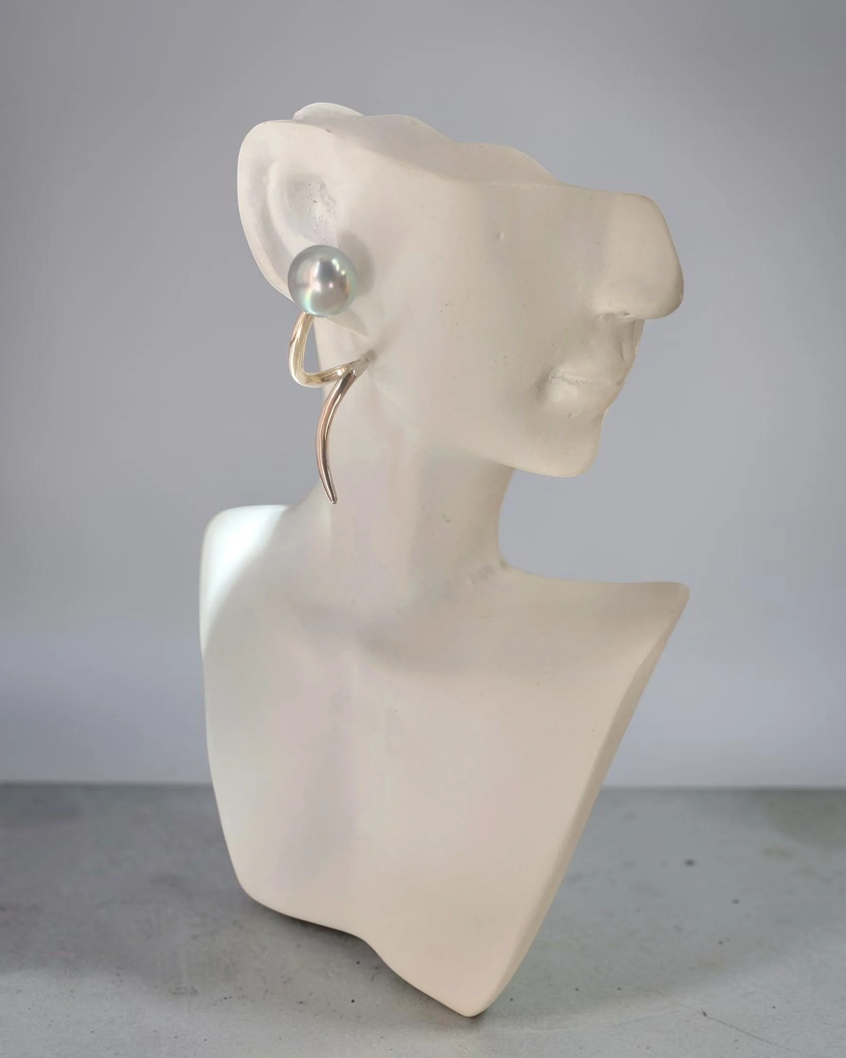 Natural Silver-Grey Blue Japanese Madama Akoya Pearl Earrings 7.1mm, Mirror Lustre, Sculptural Ribbon Wave S925 Design, Show Piece Starlit Pearls