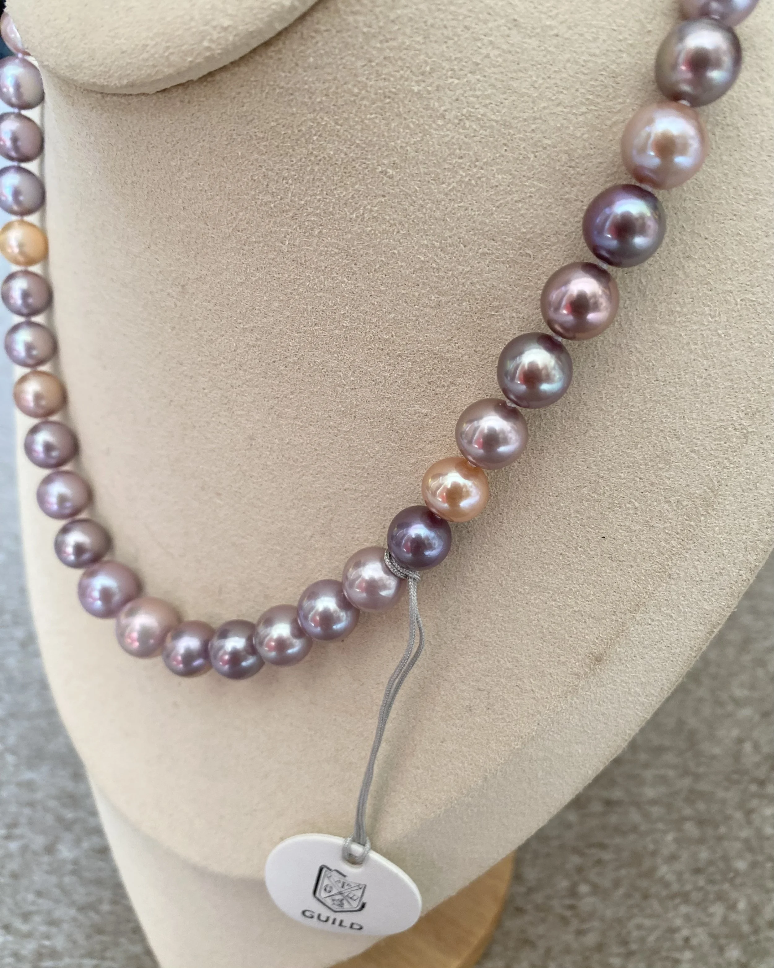 GUILD Certified Top “Magnificent” 8-12mm Multi-Coloured Freshwater Pearl Necklace, Rare Metallic Peacock Overtones,S925, Pink Purple Starlit Pearls
