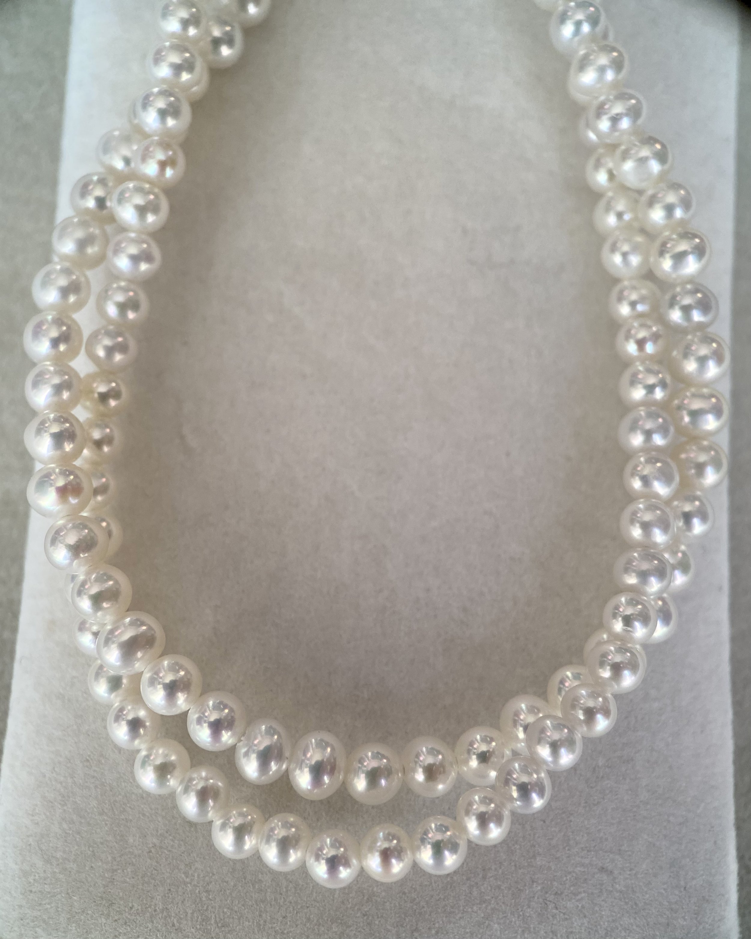 Top Lustre 4-4.5mm Radiant White Freshwater Nucleus-Free Double-Strand Pearl Necklace, Mirror-Like Shine, Japanese Durable S925 Silver Clasp Starlit Pearls