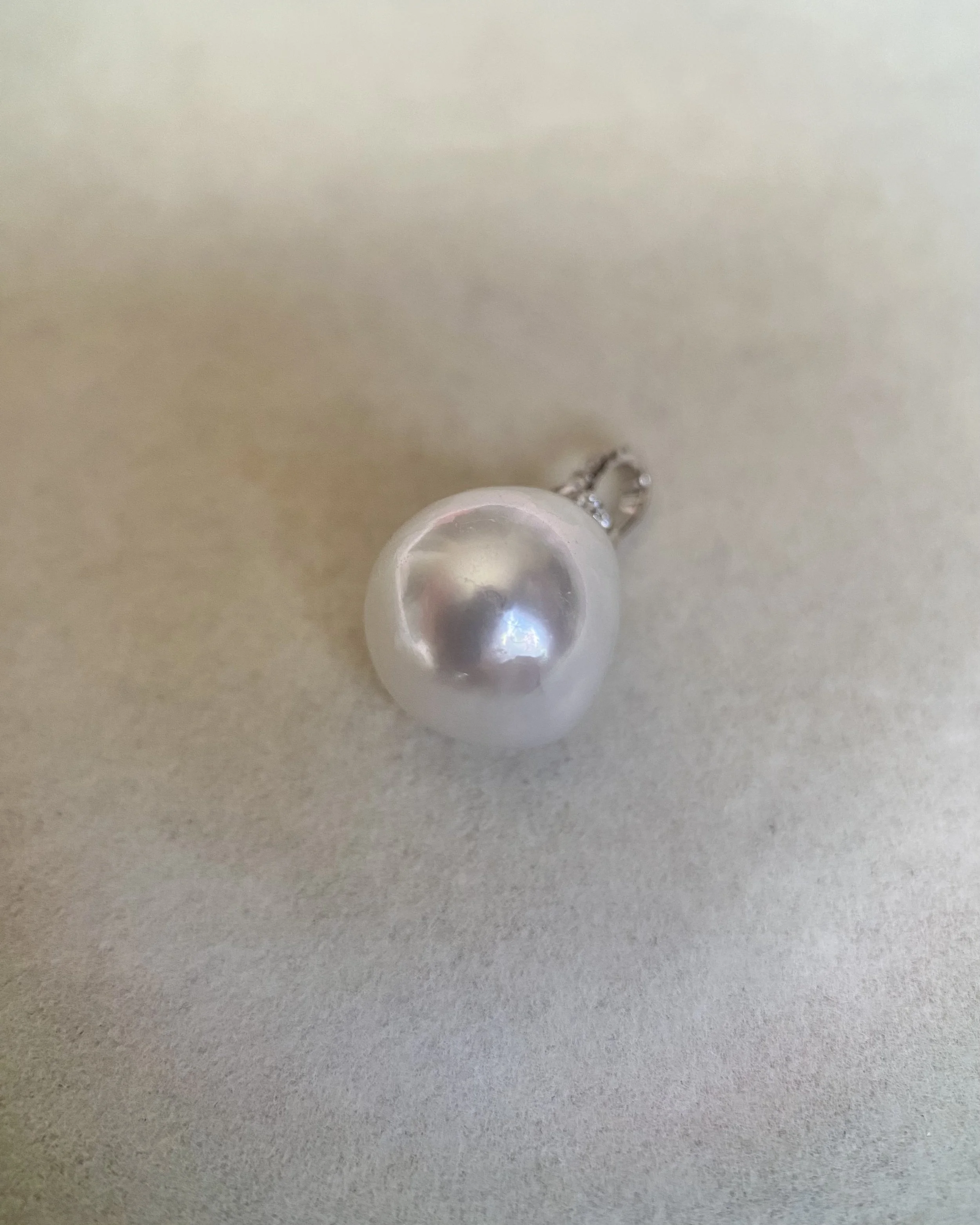 Solid 18ct White Gold_12mm Silver White Australian South Sea Baroque Pearl Pendant, 18K CZ Bail, Rare Cool-Tone Satin Lustre Starlit Pearls