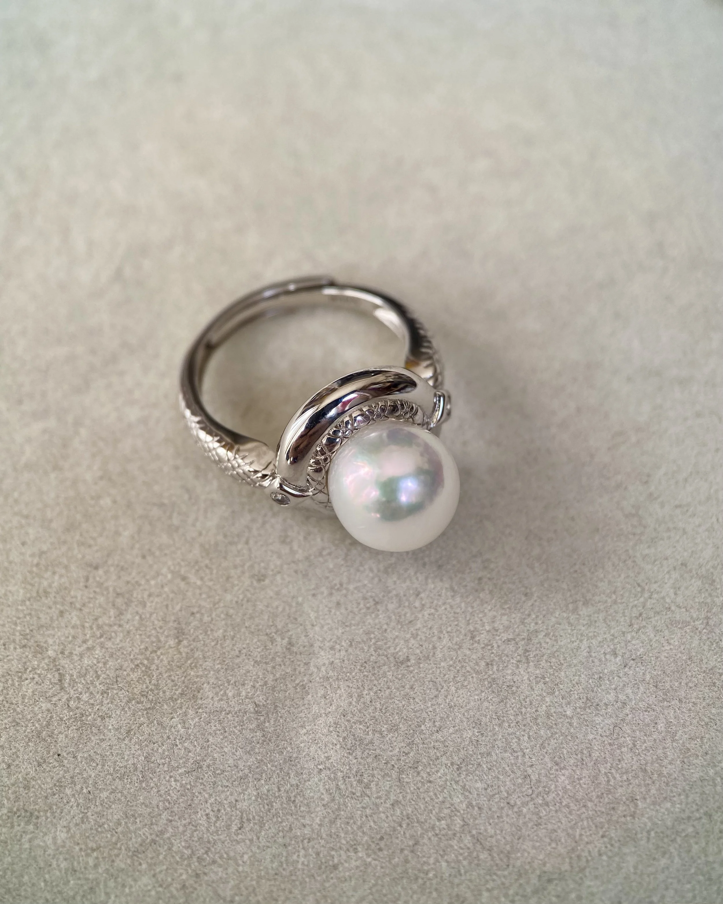 9.5mm Oversized Japanese Akoya Pearl Ring, Snowy White,Iridescent Overtones, High Lustre, Sculptural Wrap-Style S925 Band, Show Piece Starlit Pearls