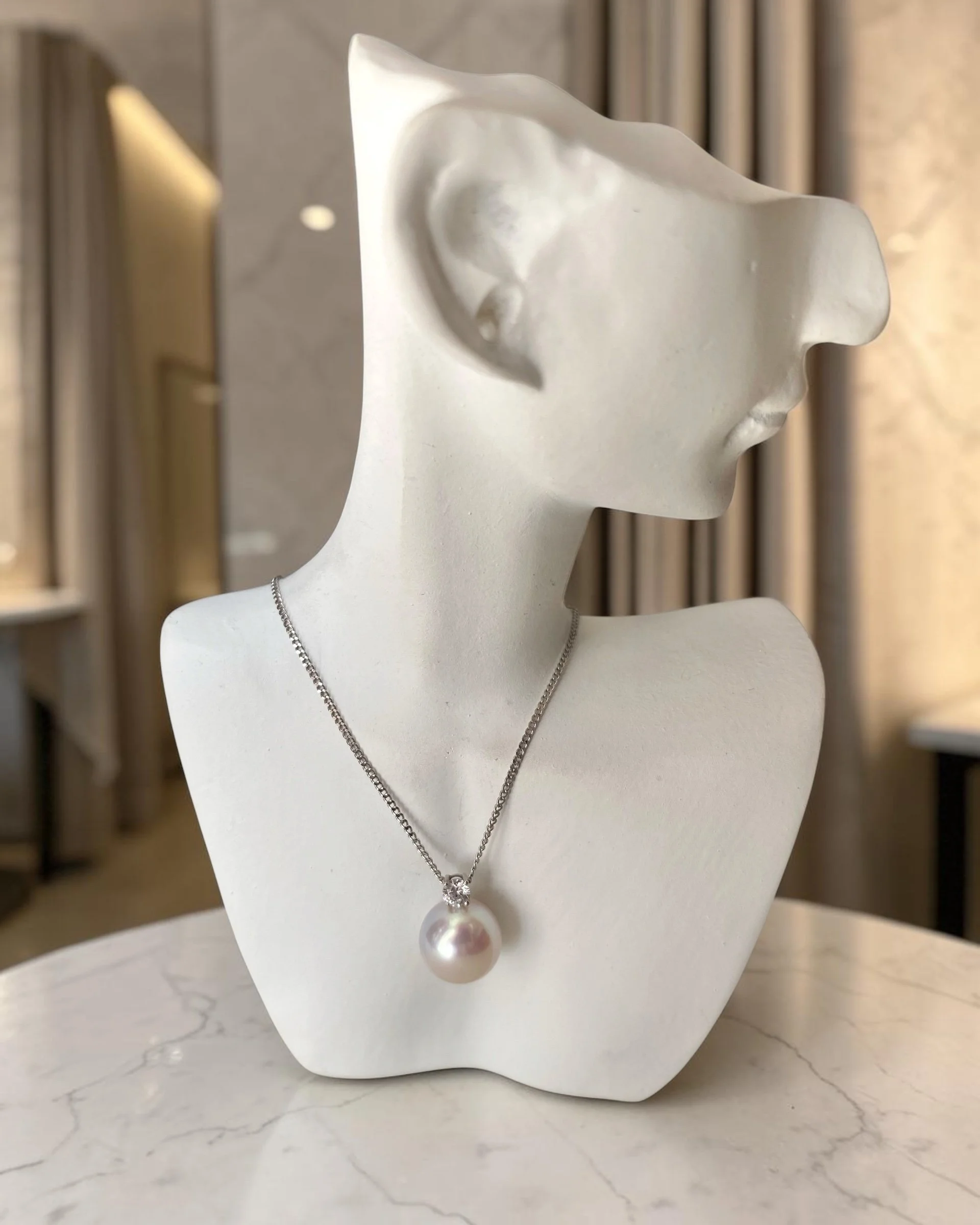 9.1mm Japanese White Koshimono Akoya Pearl Pendant Necklace, Tennyo-Quality, 18K White Gold & CZ, S925 Silver Snake Chain Starlit Pearls
