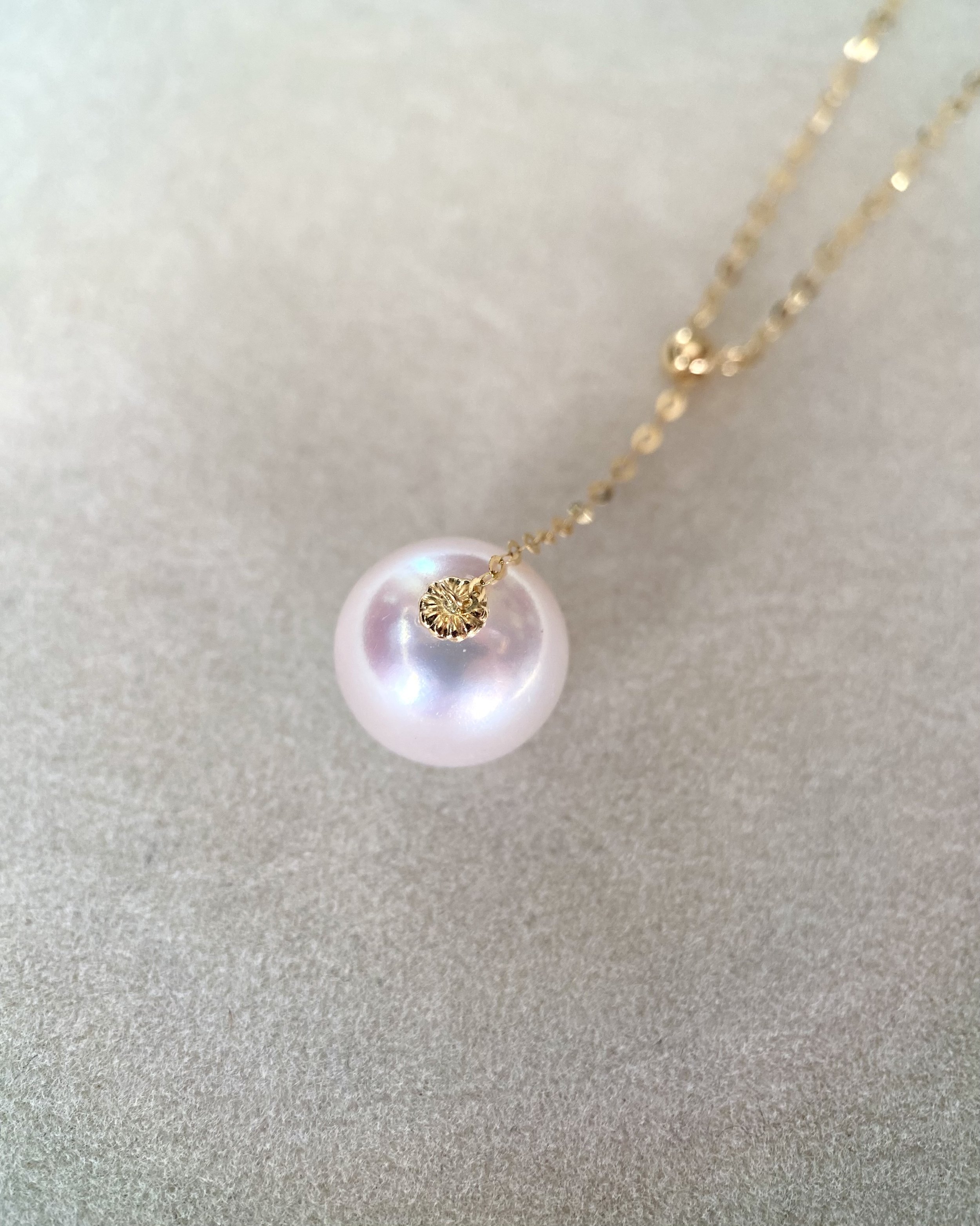 Perfect 11.5mm Japanese Rose Pink Freshwater Pearl Pendant Necklace, Brilliant Aurora Lustre, Sparkle Adjustable 18K Solid Gold Y-Chain Starlit Pearls