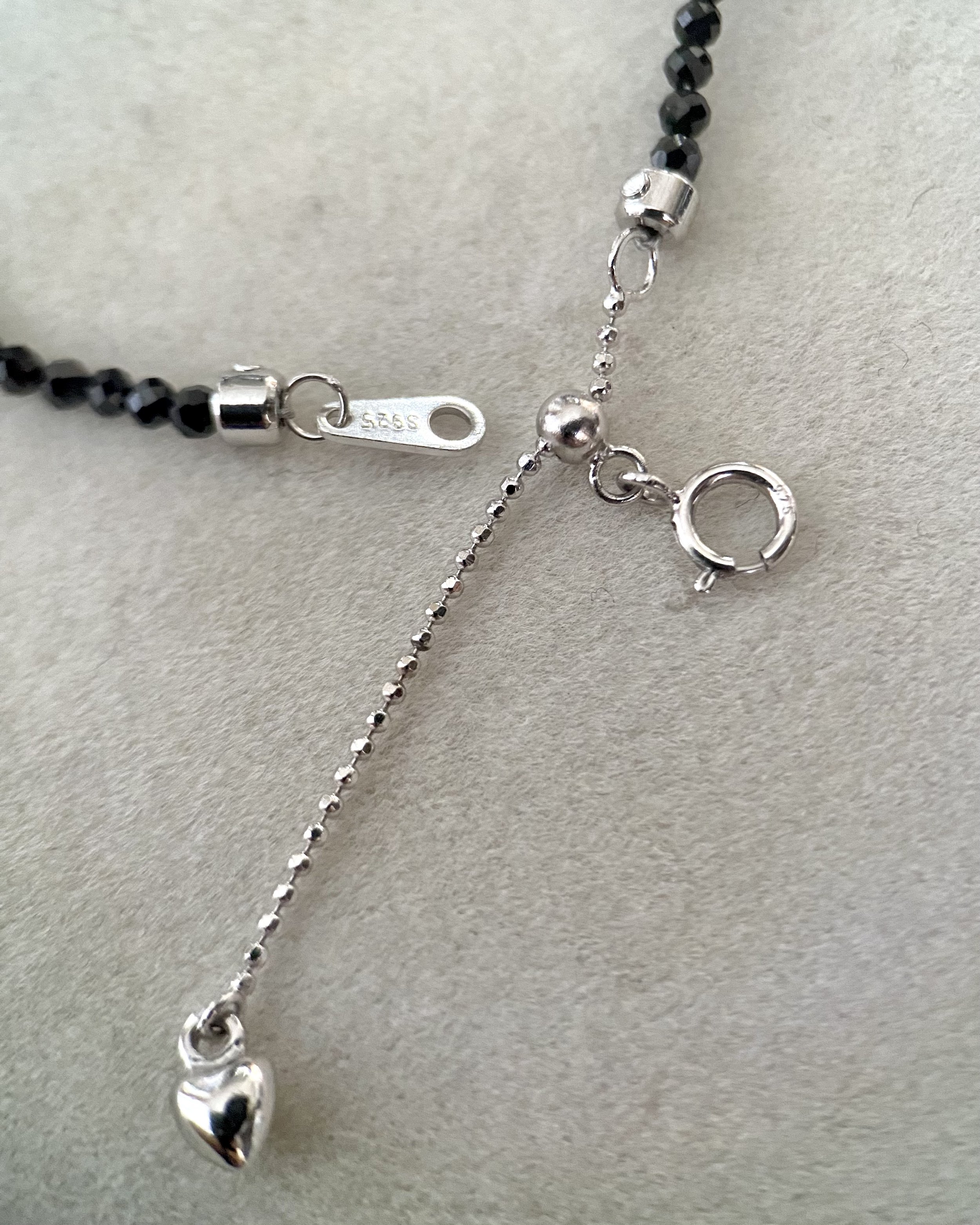 14mm Tahitian South Sea Baroque Pearl Necklace, Iridescent Peacock-Green Pearl on Micro-Faceted Black Spinel Strand, S925 Silver Clasp Starlit Pearls